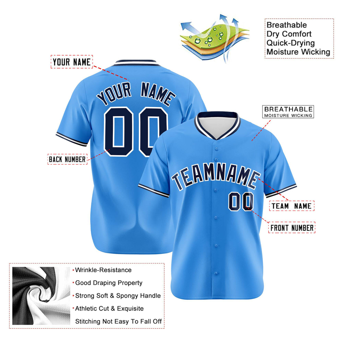 Custom Powder Blue Navy Authentic Baseball Jersey