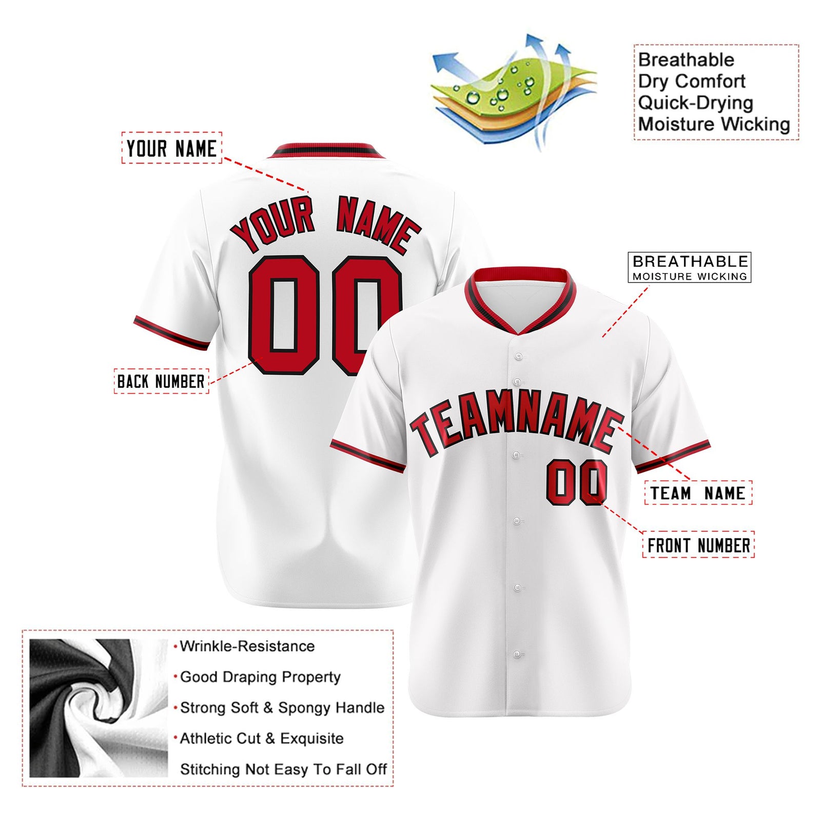Custom White Red Authentic Baseball Jersey