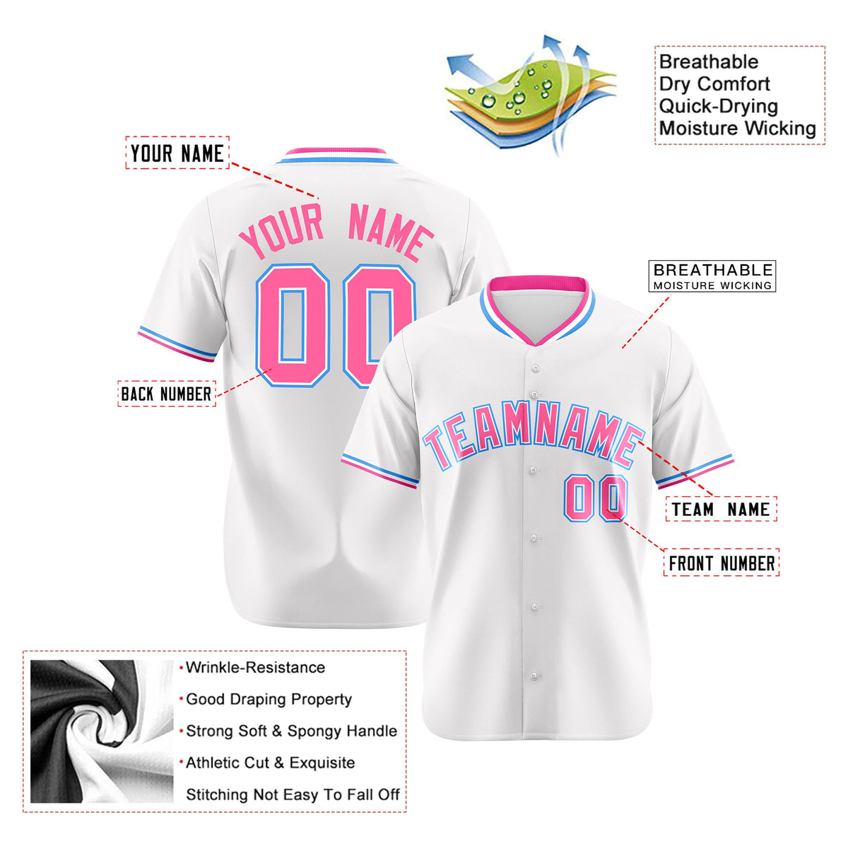 Custom White Pink Authentic Baseball Jersey