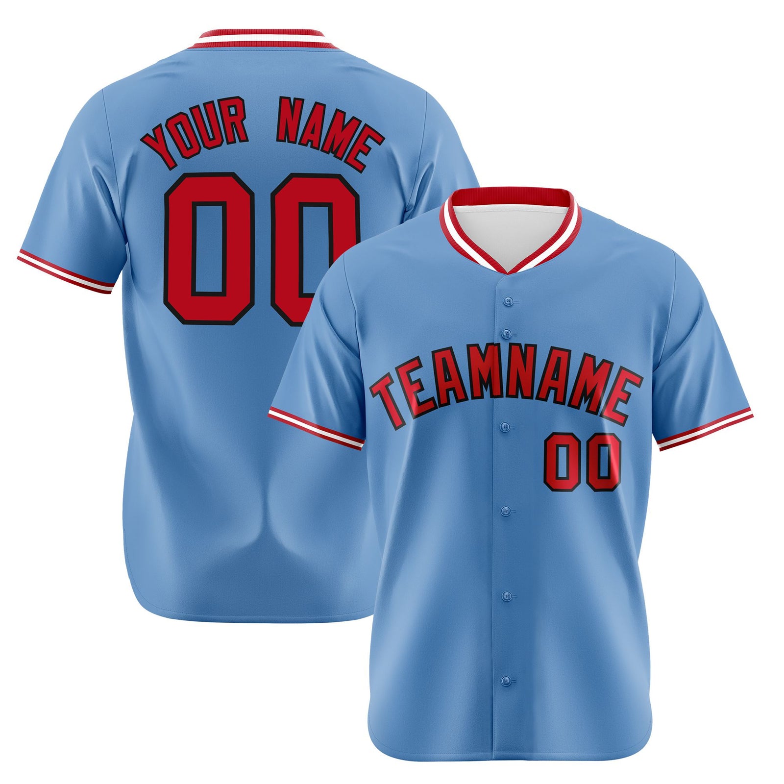 Custom Light Blue-Red -White Authentic Baseball Jersey