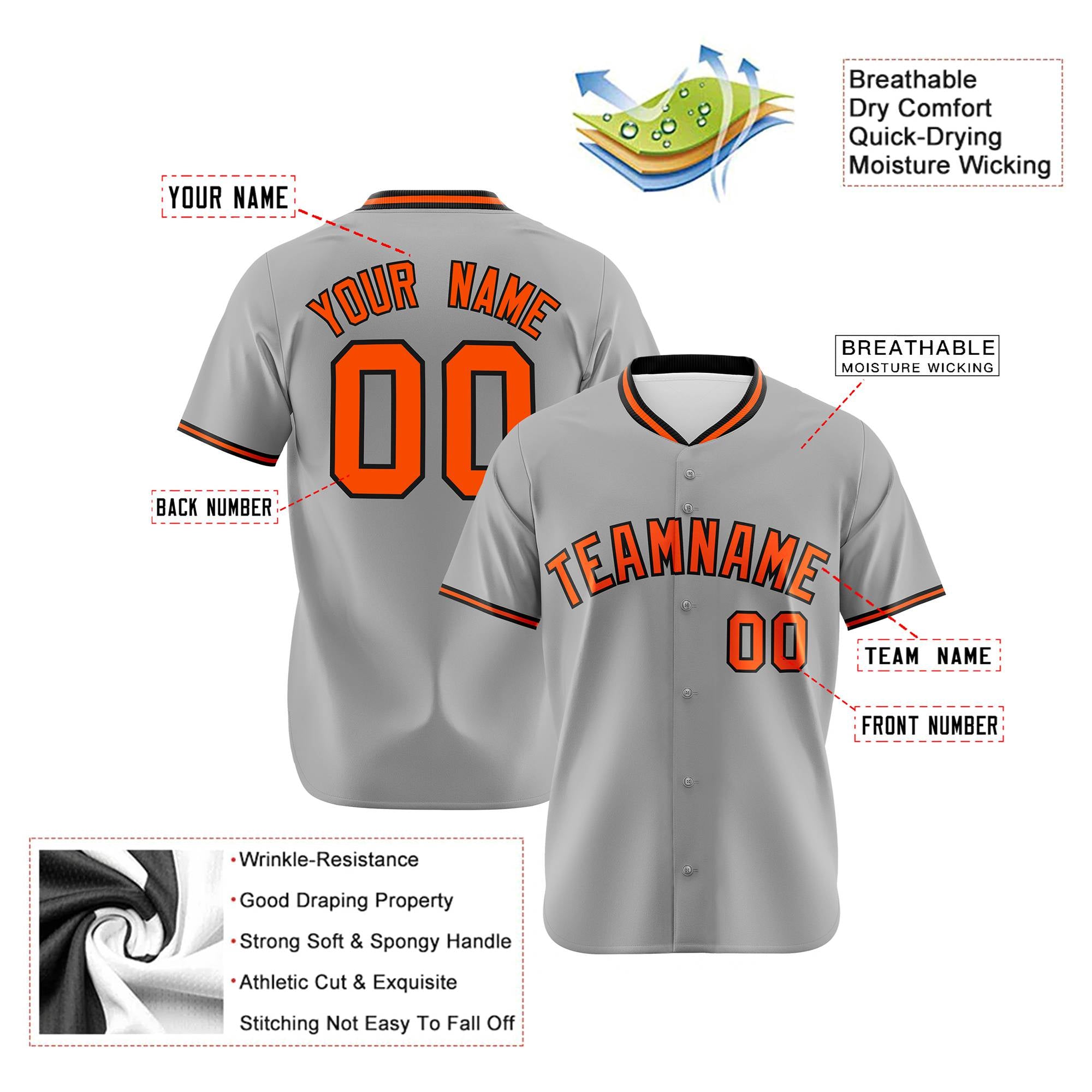 Custom Gray Orange Black Authentic Baseball Jersey