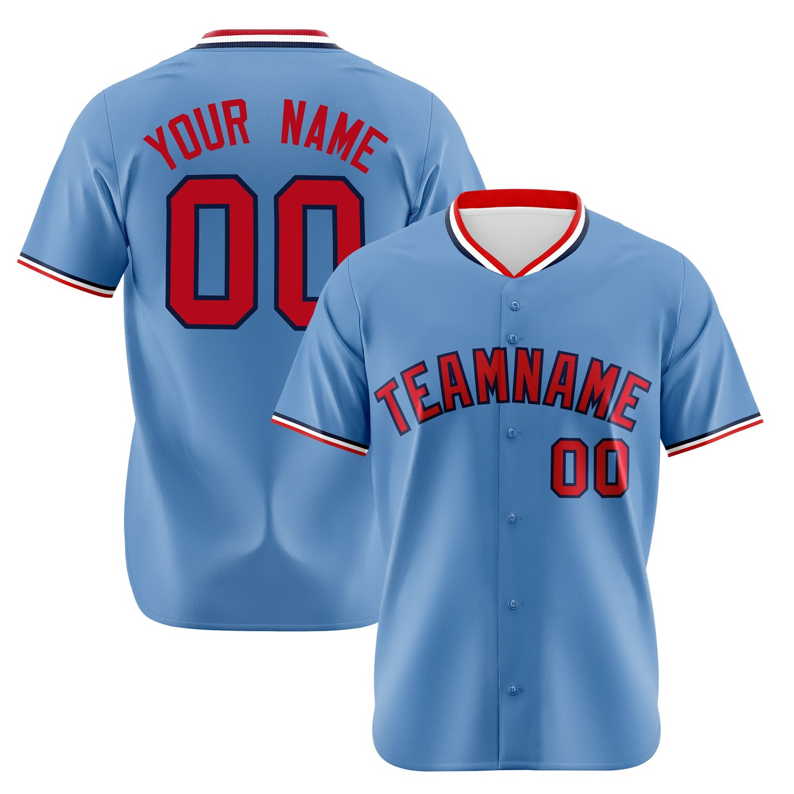 Custom Light Blue-Red-White Authentic Baseball Jersey