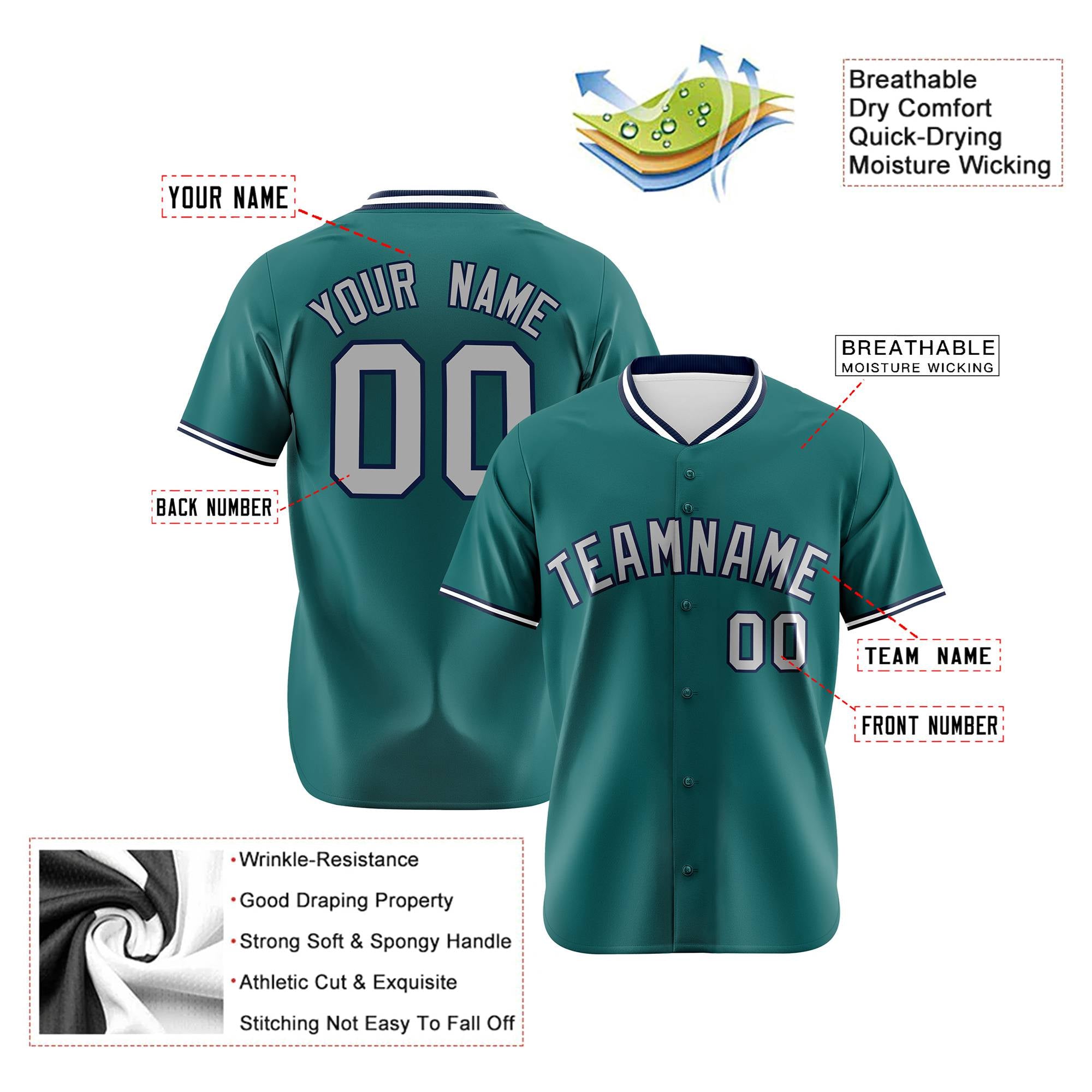 Custom Aqua Navy Gray Authentic Baseball Jersey