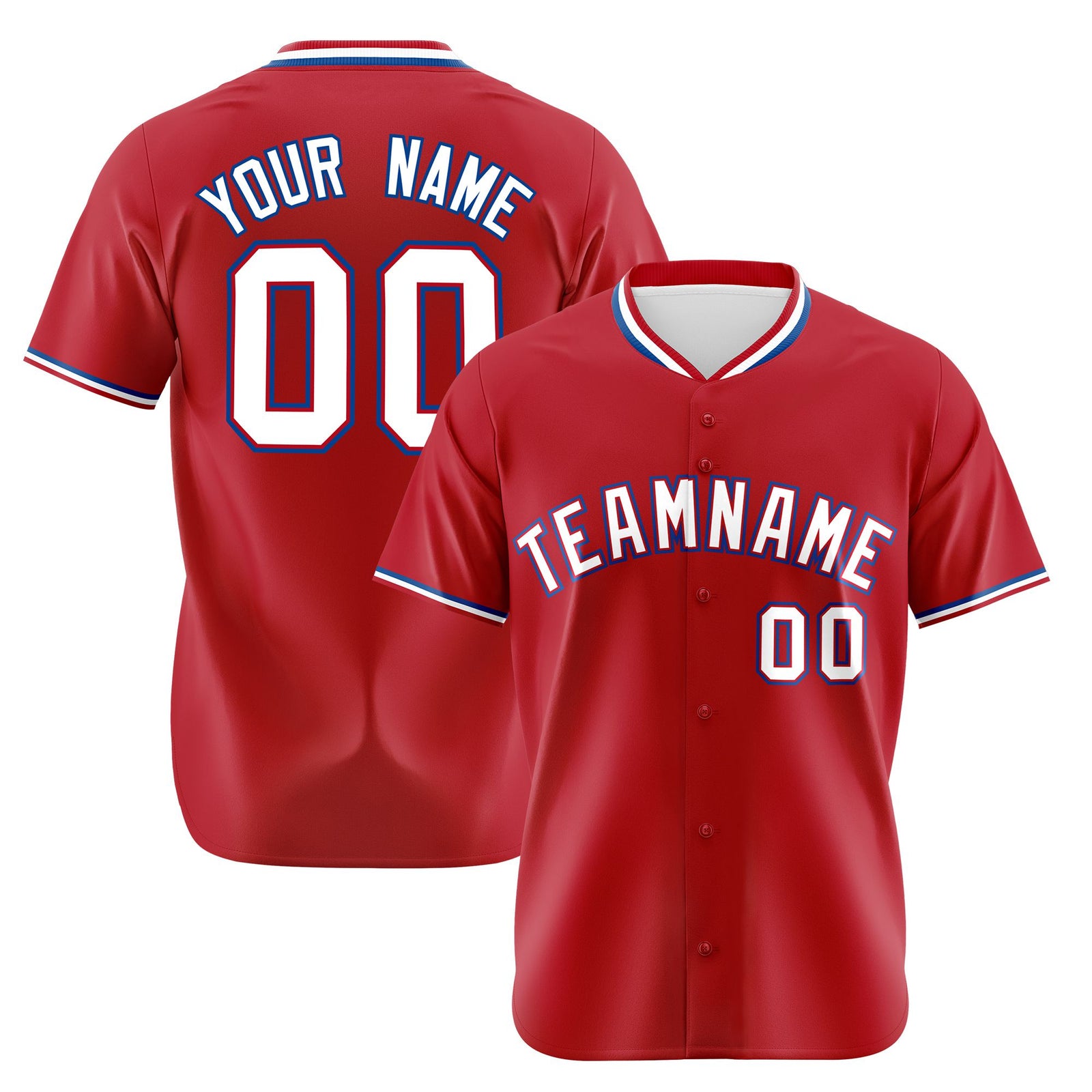 Custom Red Royal Blue White Authentic Baseball Jersey