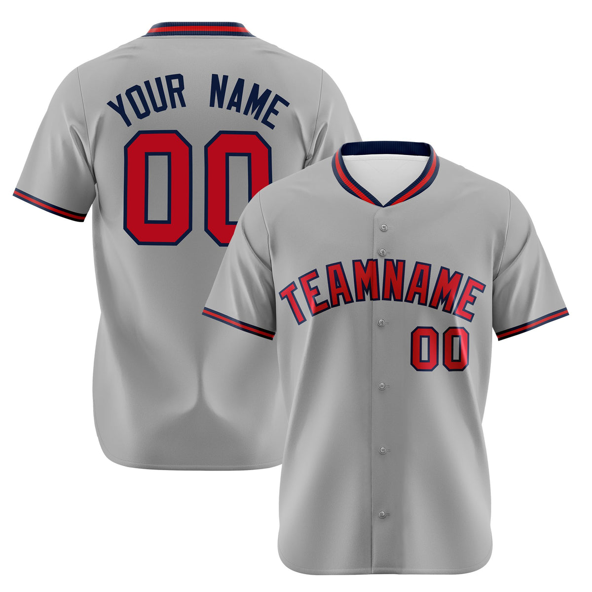 Custom Gray Red Navy Authentic Baseball Jersey