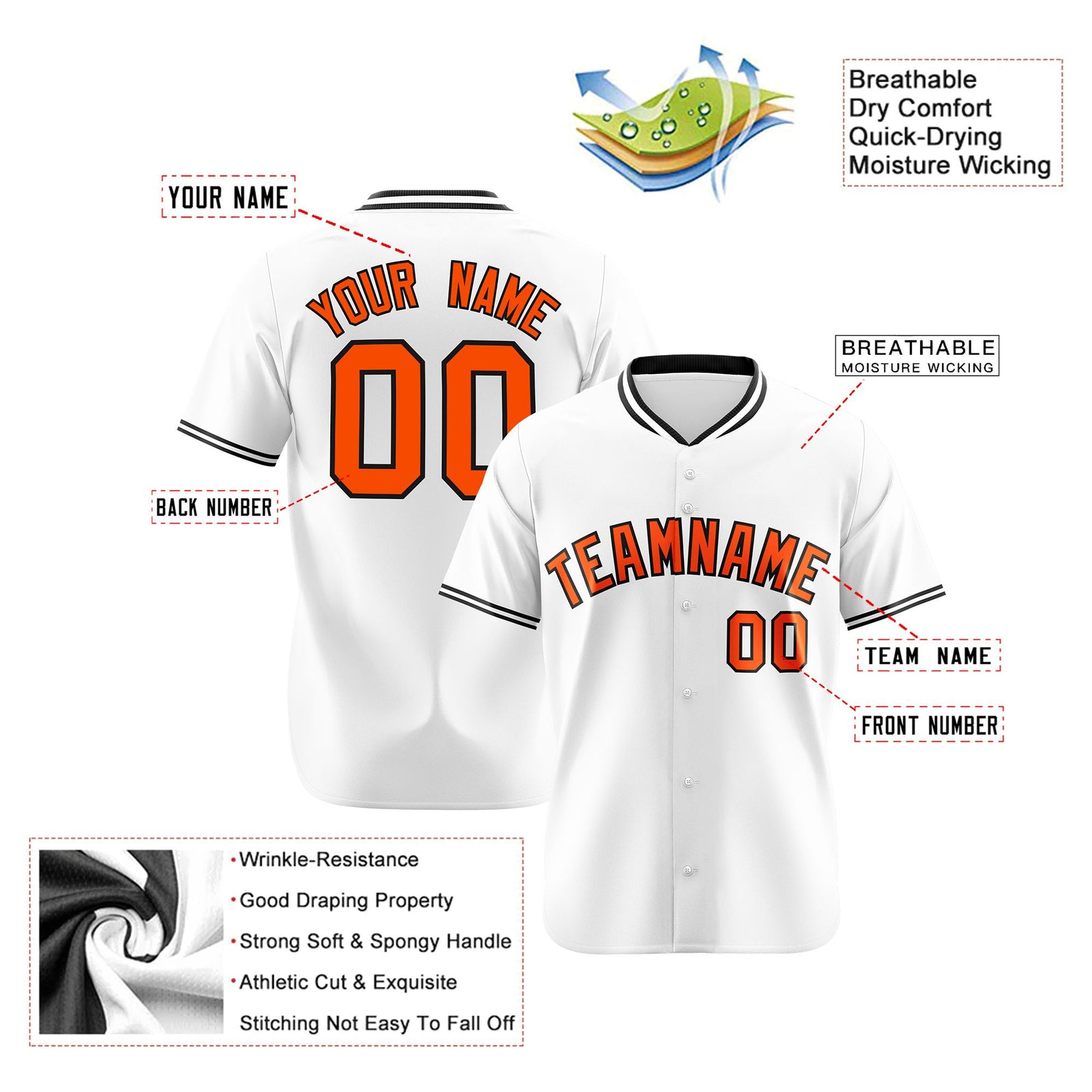 Custom White Orange Black Authentic Baseball Jersey