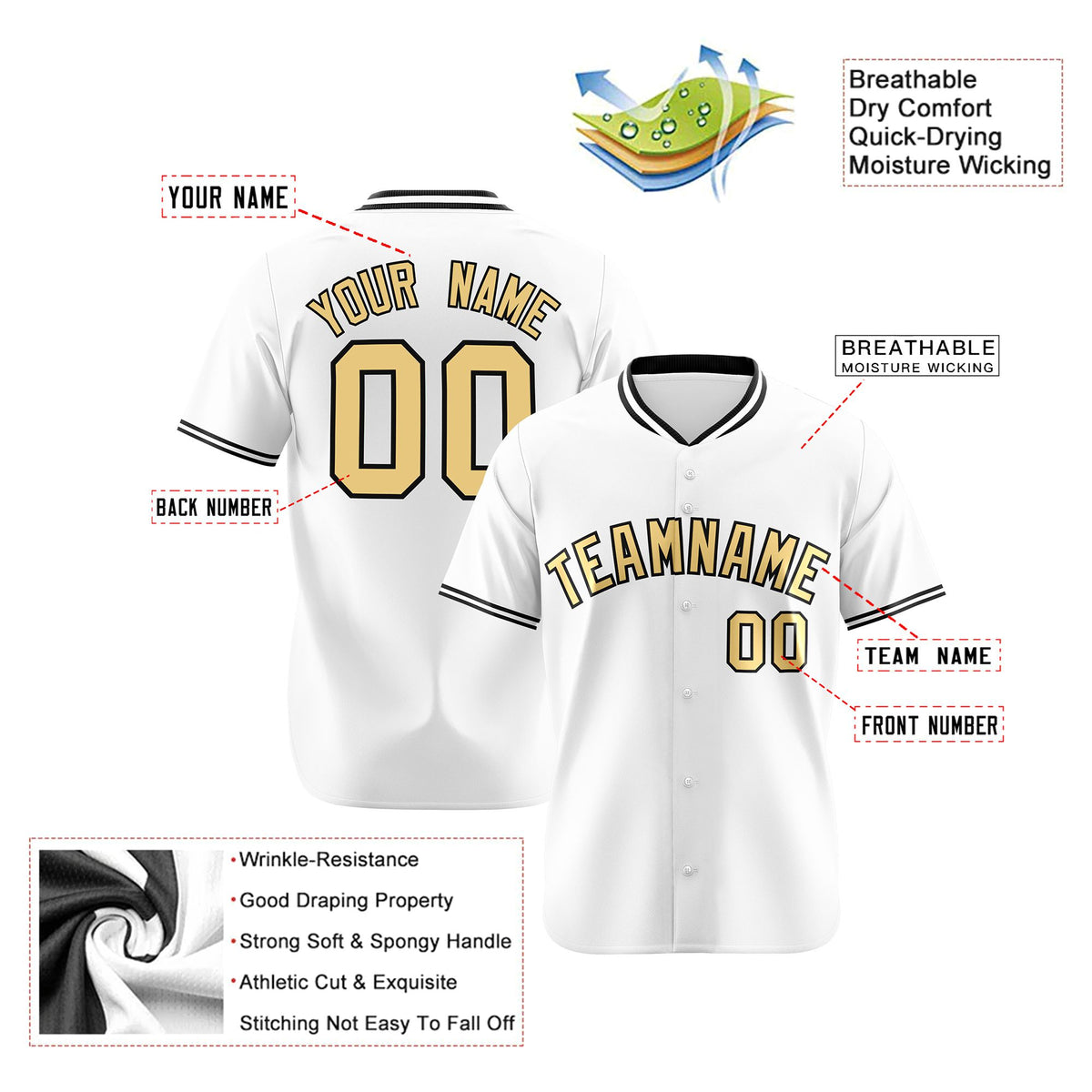 Custom White Khaki Black Authentic Baseball Jersey