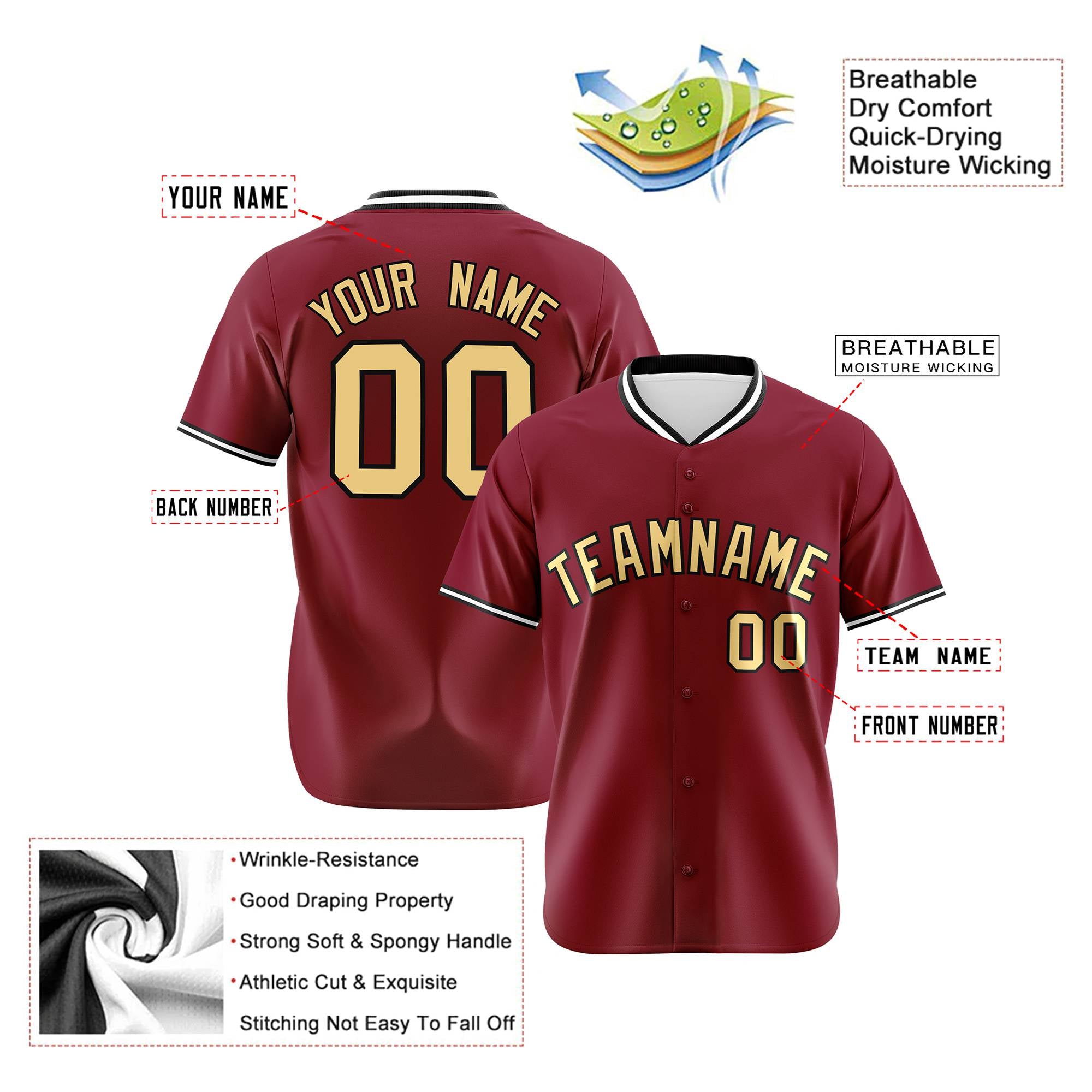 Custom Crimson Gold White Authentic Baseball Jersey