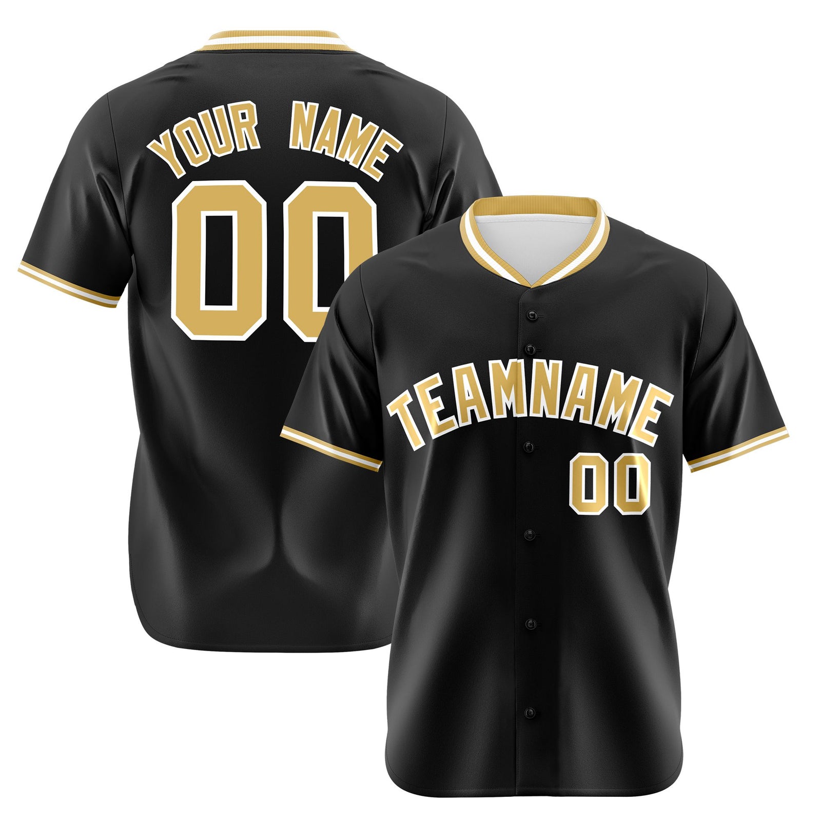 Custom Black Old Gold White Authentic Baseball Jersey