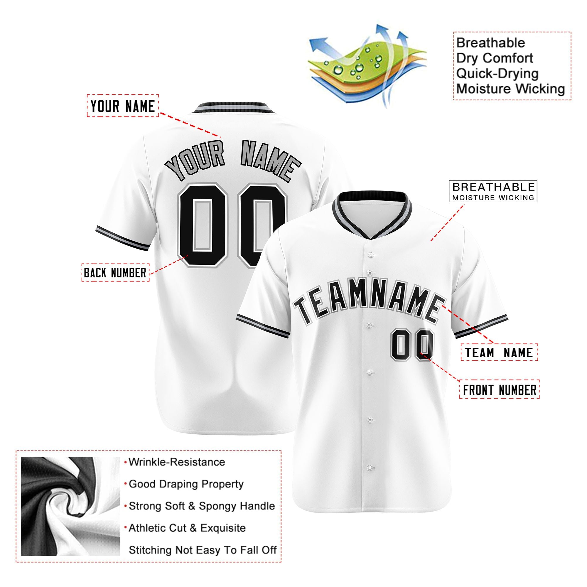 Custom White Black Authentic Baseball Jersey