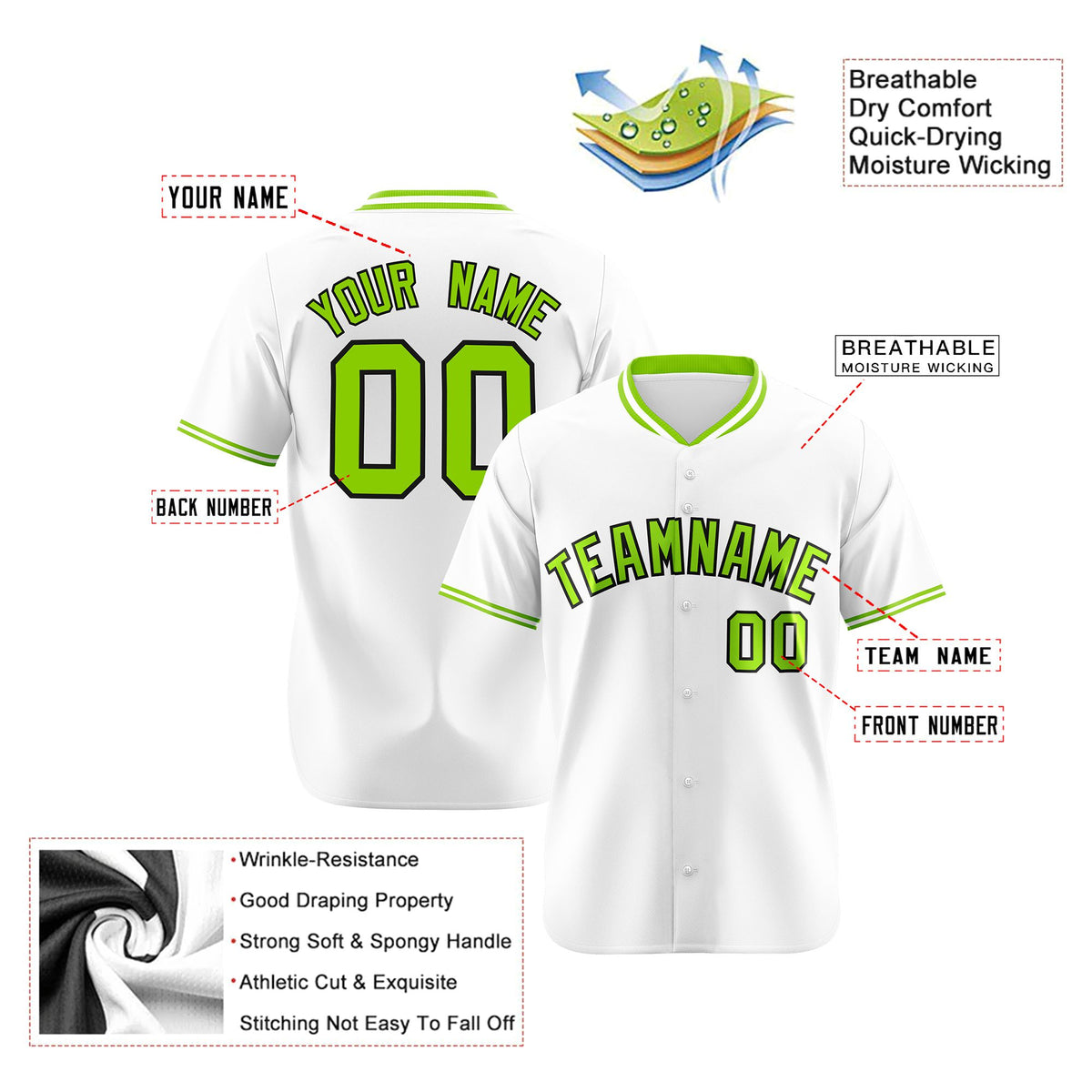 Custom White Neon Green Authentic Baseball Jersey