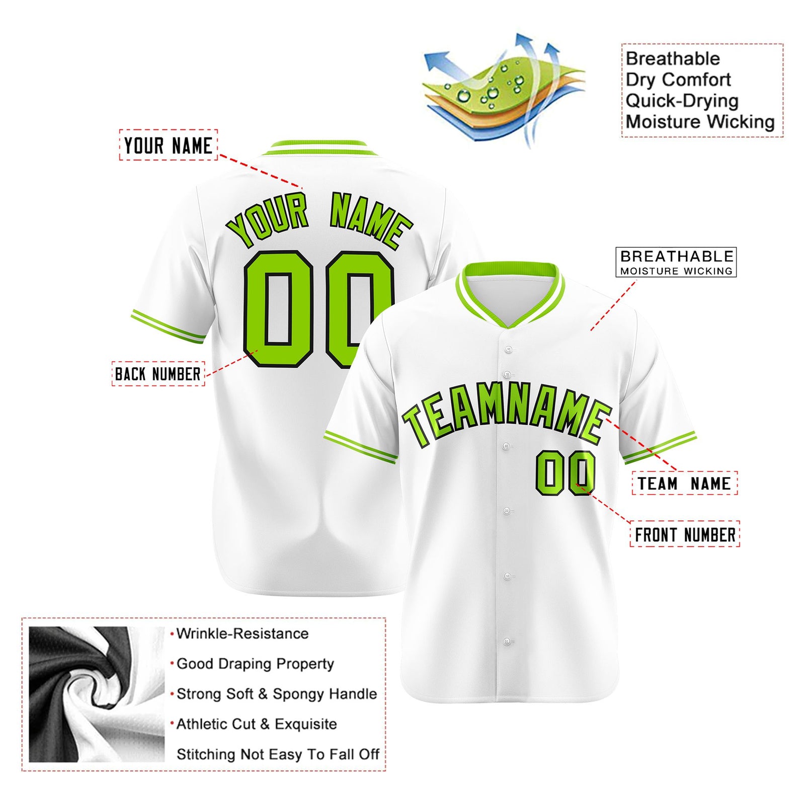 Custom White Neon Green Authentic Baseball Jersey