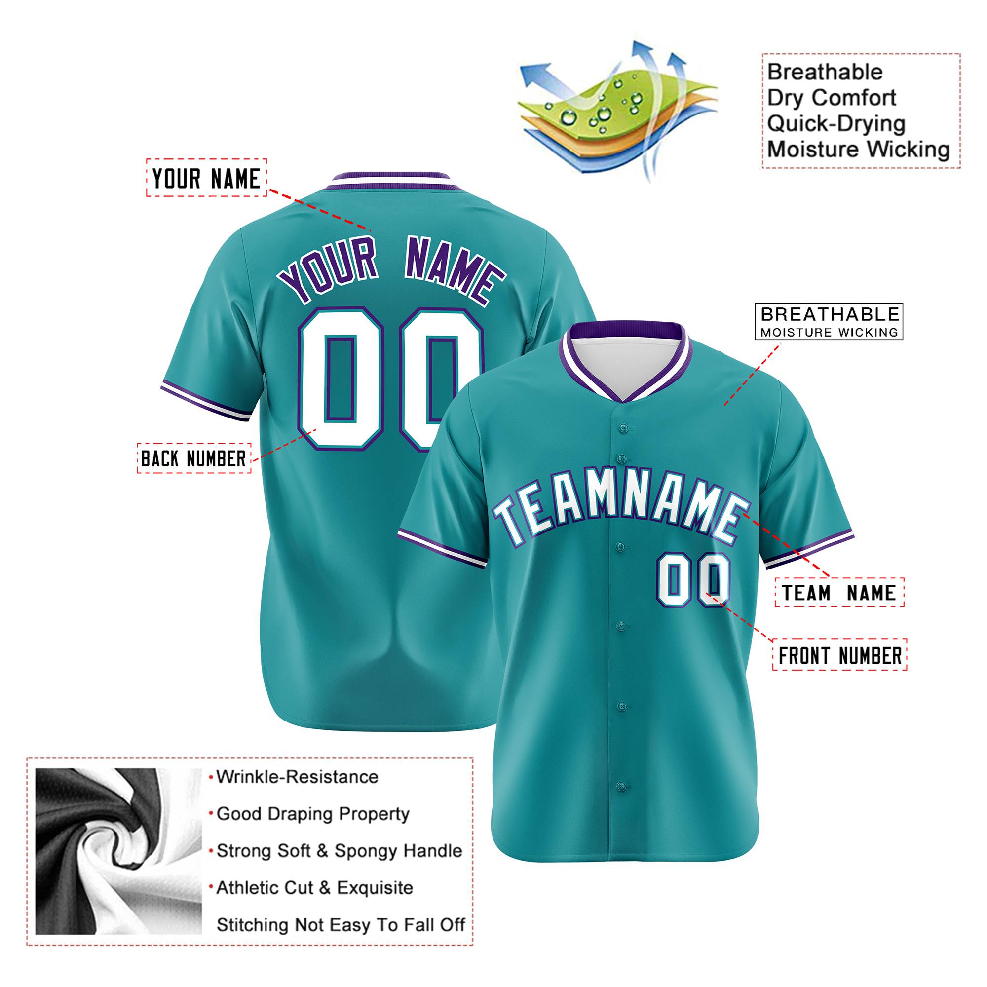 Custom Aqua Purple White Authentic Baseball Jersey