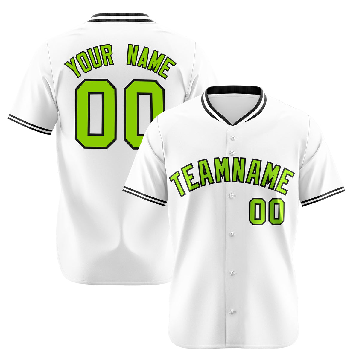 Custom White Neon Green Black Authentic Baseball Jersey