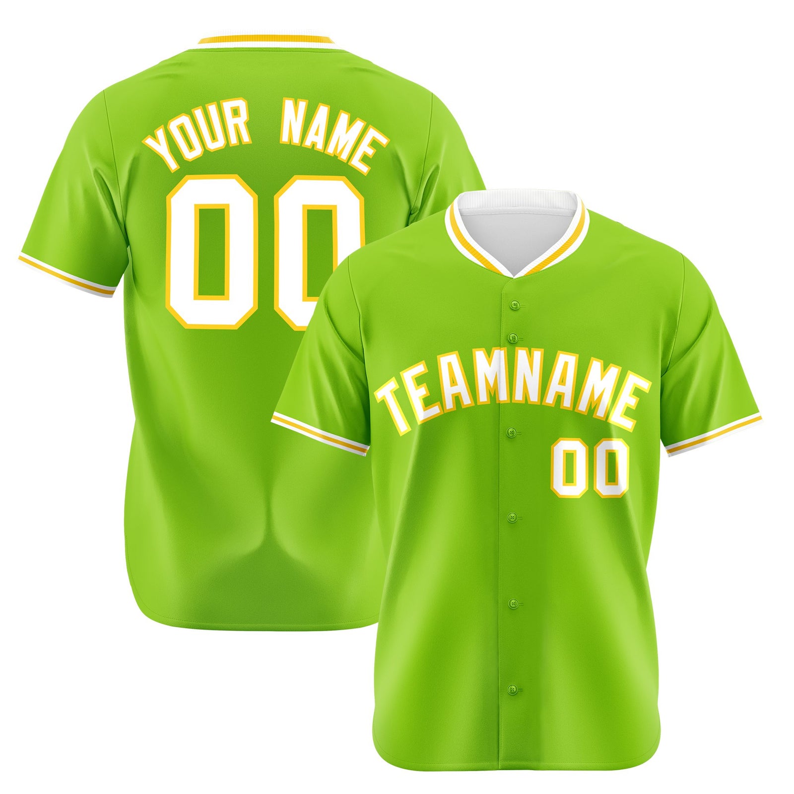 Custom Neon Green Yellow White Authentic Baseball Jersey