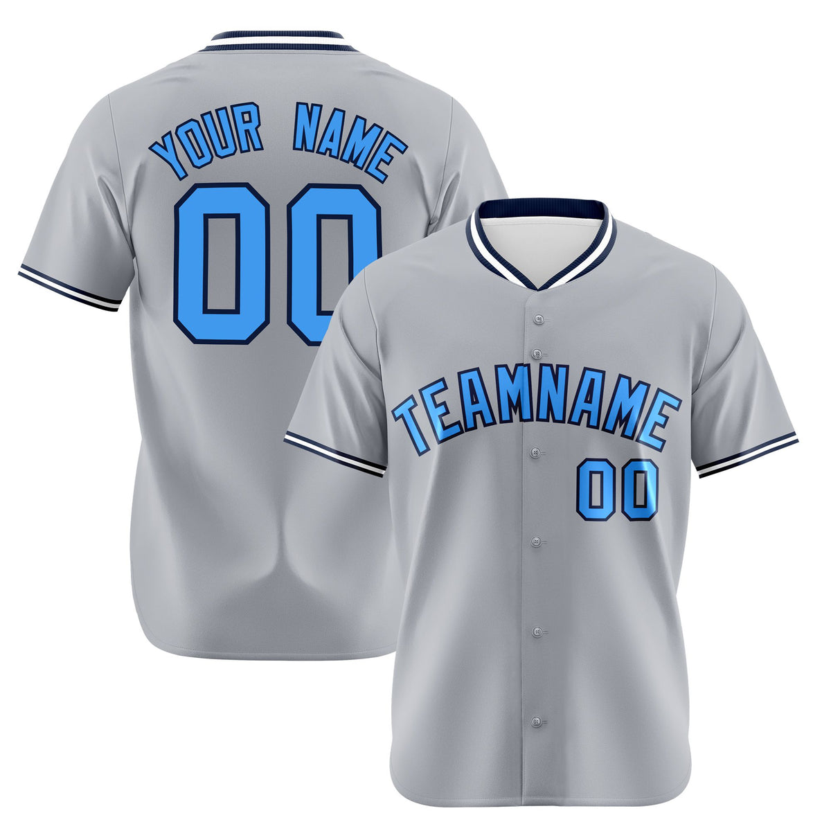 Custom Gray Powder Blue Black Authentic Baseball Jersey