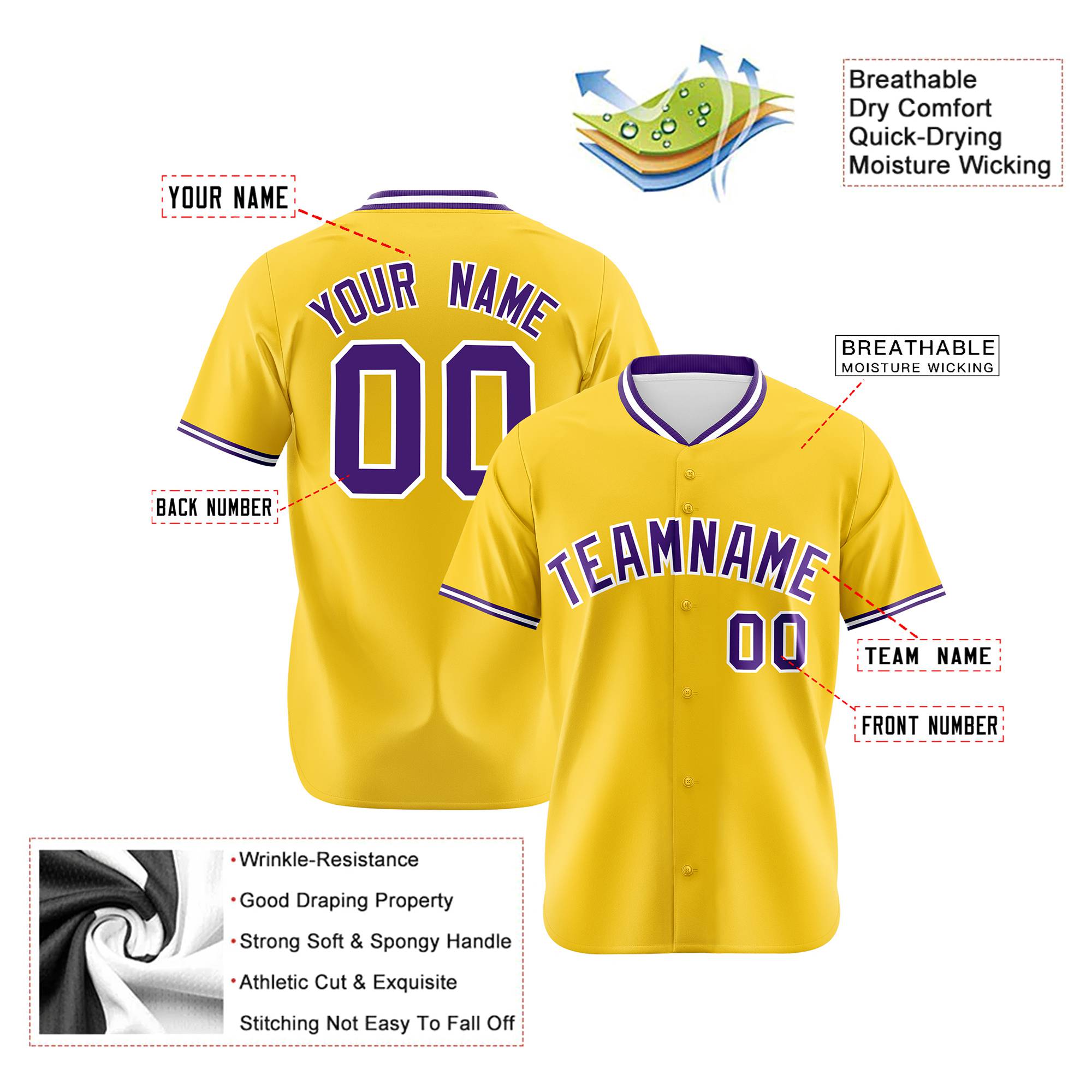 Custom Yellow Purple White Authentic Baseball Jersey