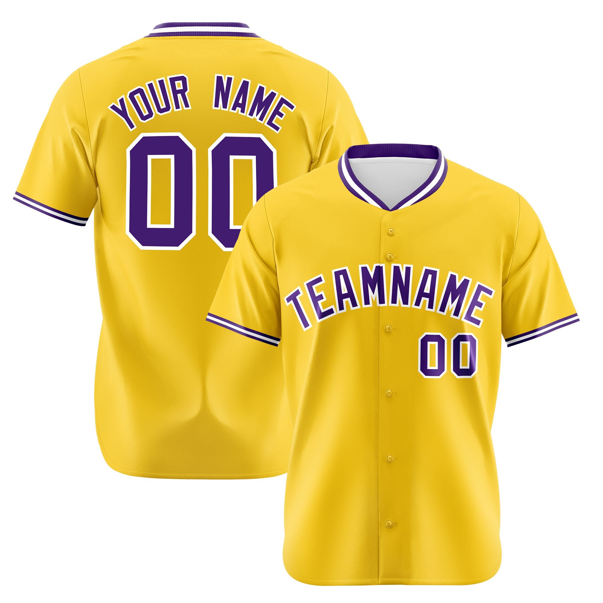 Custom Yellow Purple White Authentic Baseball Jersey