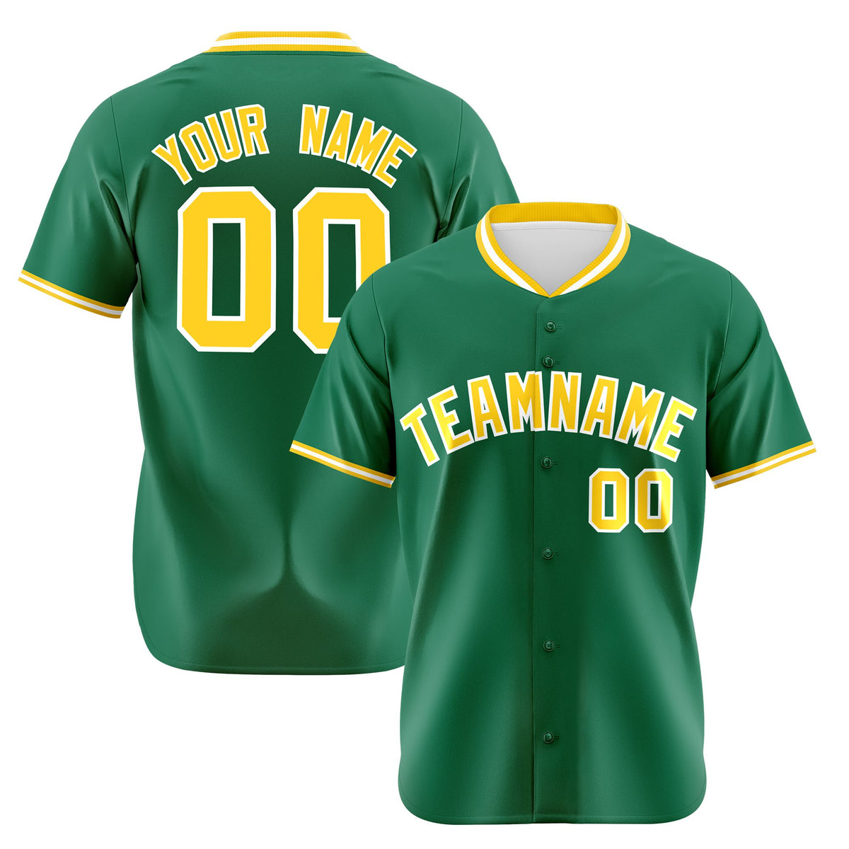 Custom Kelly Green Yellow White Authentic Baseball Jersey