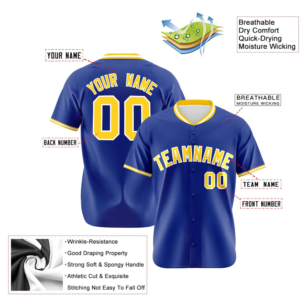 Custom Royal Blue Gold White Authentic Baseball Jersey