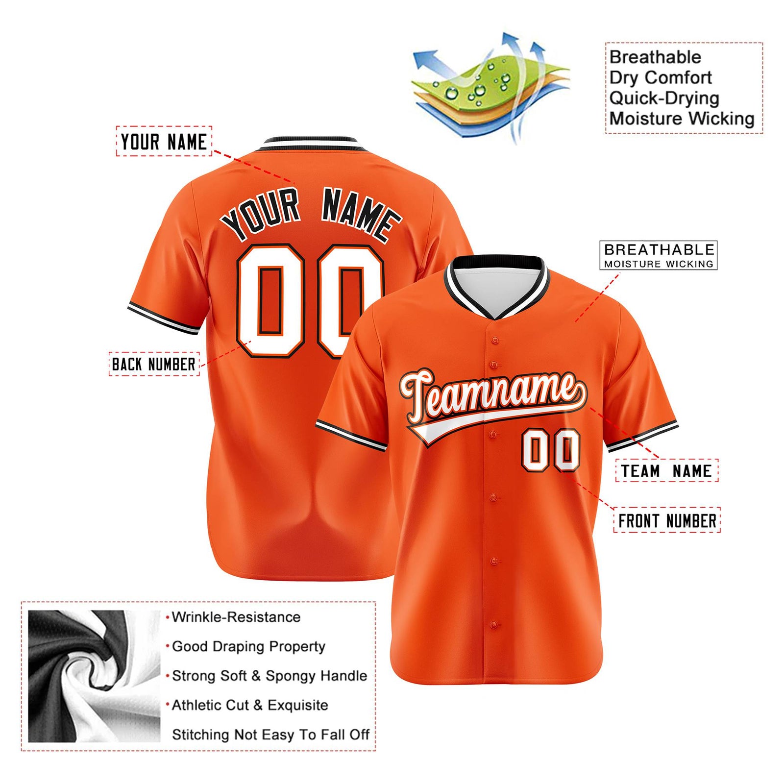 Custom Orange Black White Authentic Baseball Jersey