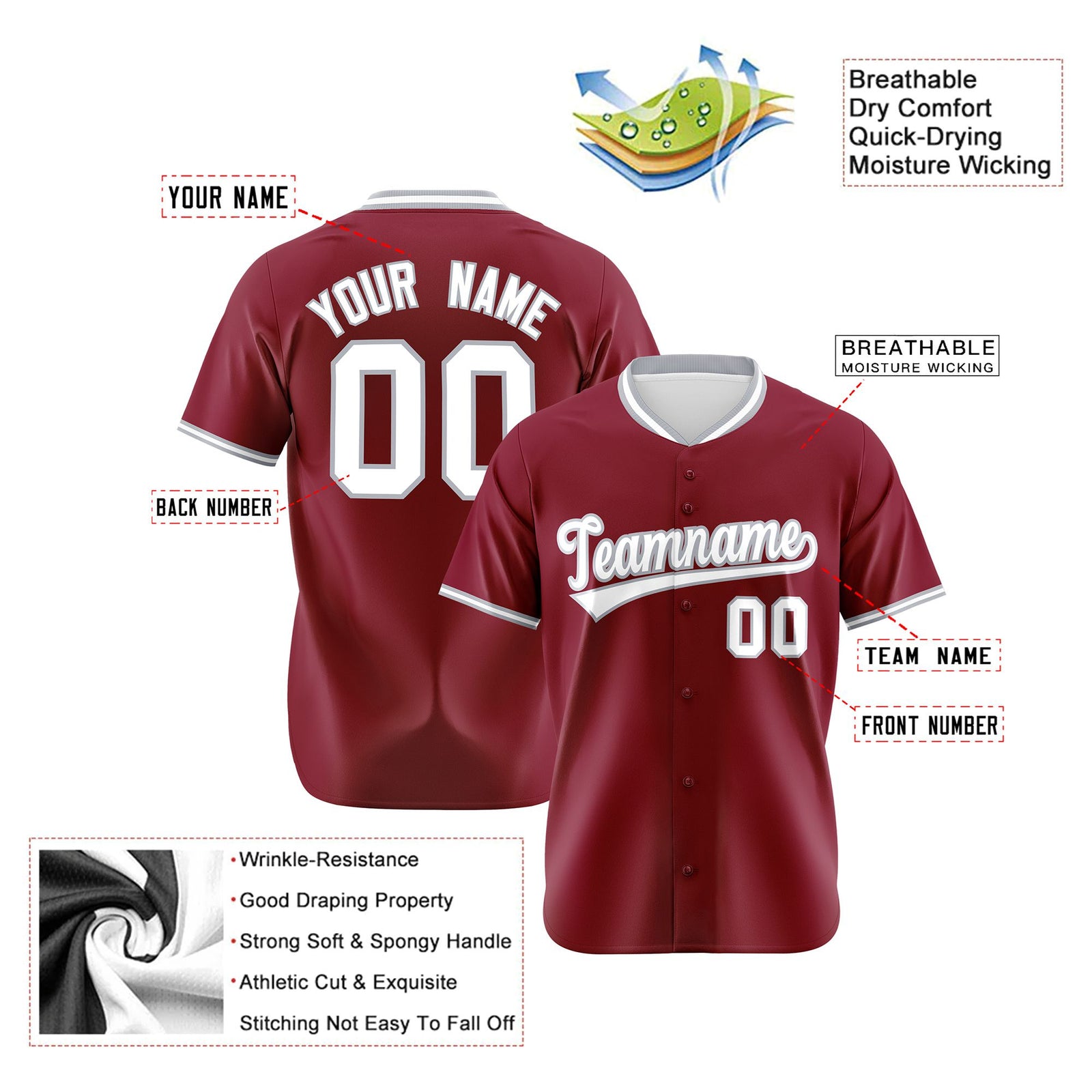 Custom Crimson Gray White Authentic Baseball Jersey