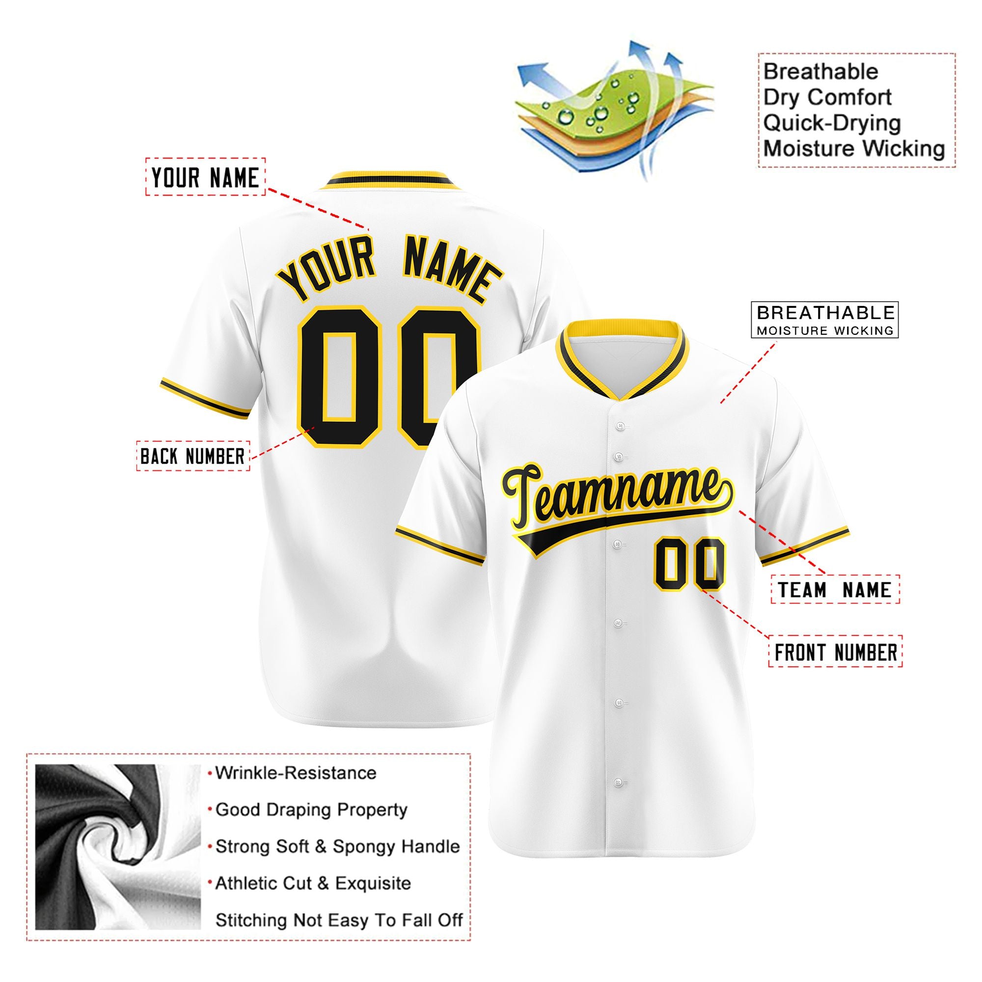 Custom White Yellow Black Authentic Baseball Jersey