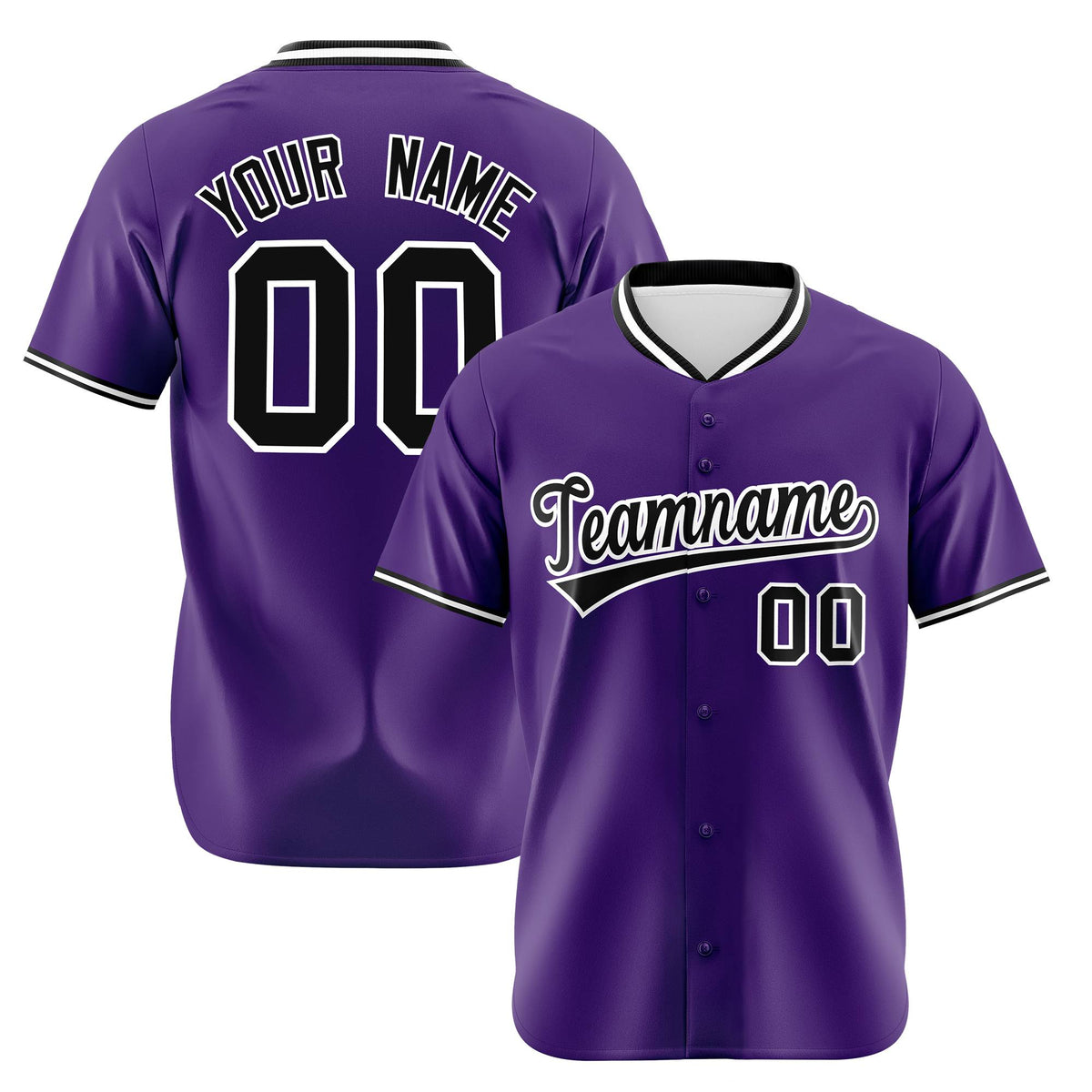 Custom Purple Black White Authentic Baseball Jersey
