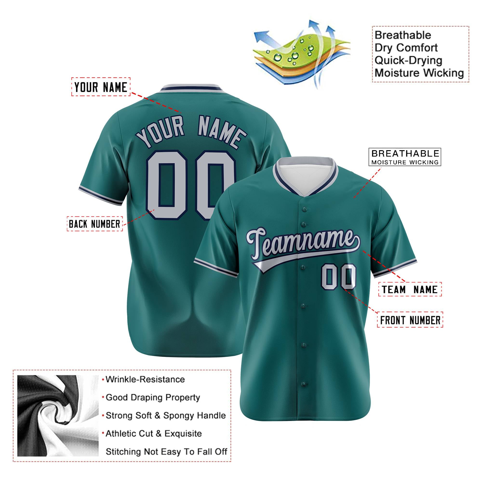 Custom Kelly-Green Gray-Navy Authentic Baseball Jersey