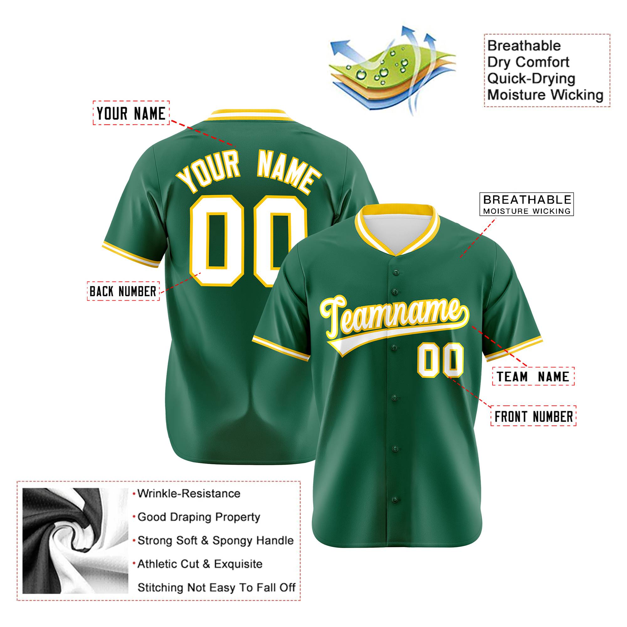 Custom Kelly Green Gold White Authentic Baseball Jersey