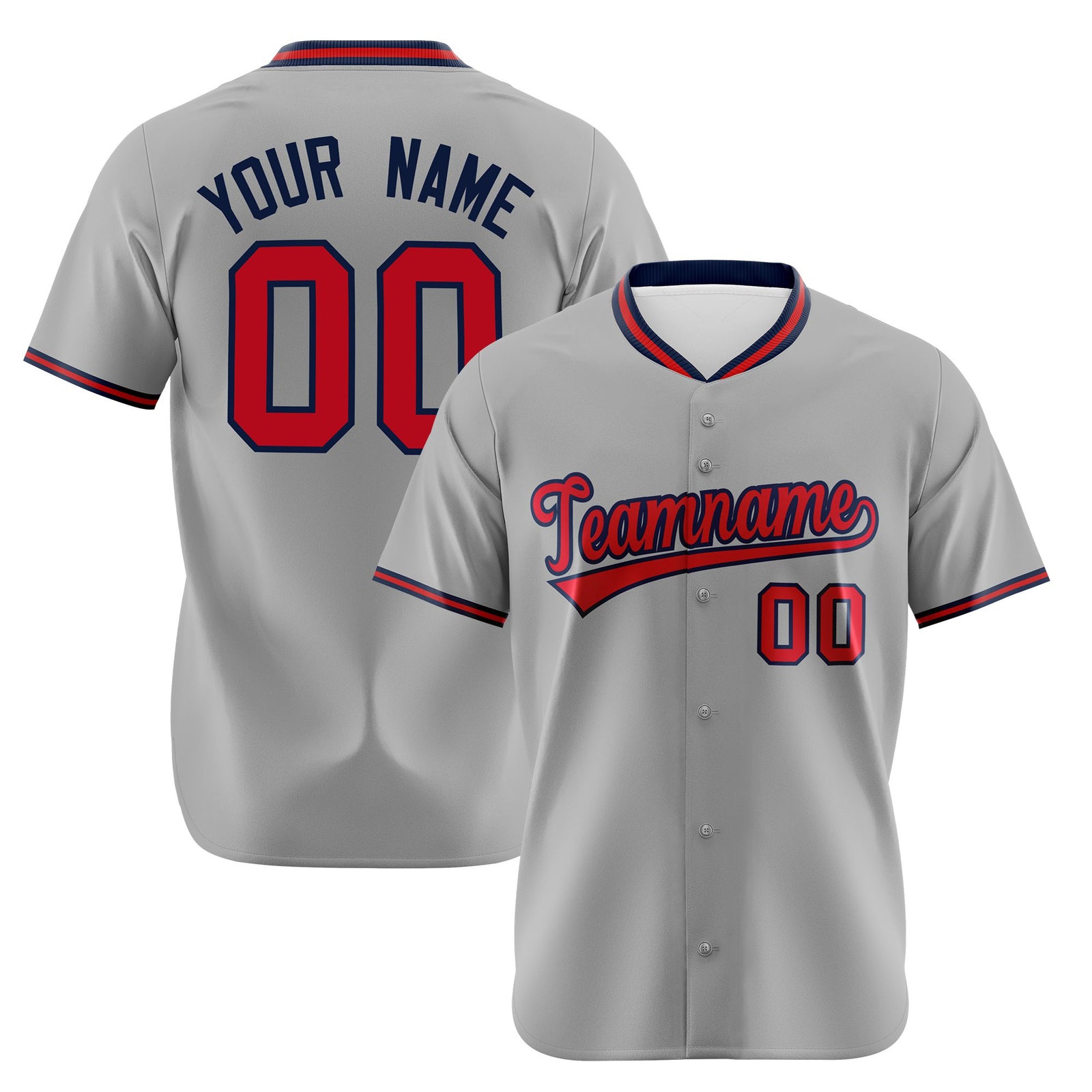 Custom Gray Red Navy Authentic Baseball Jersey