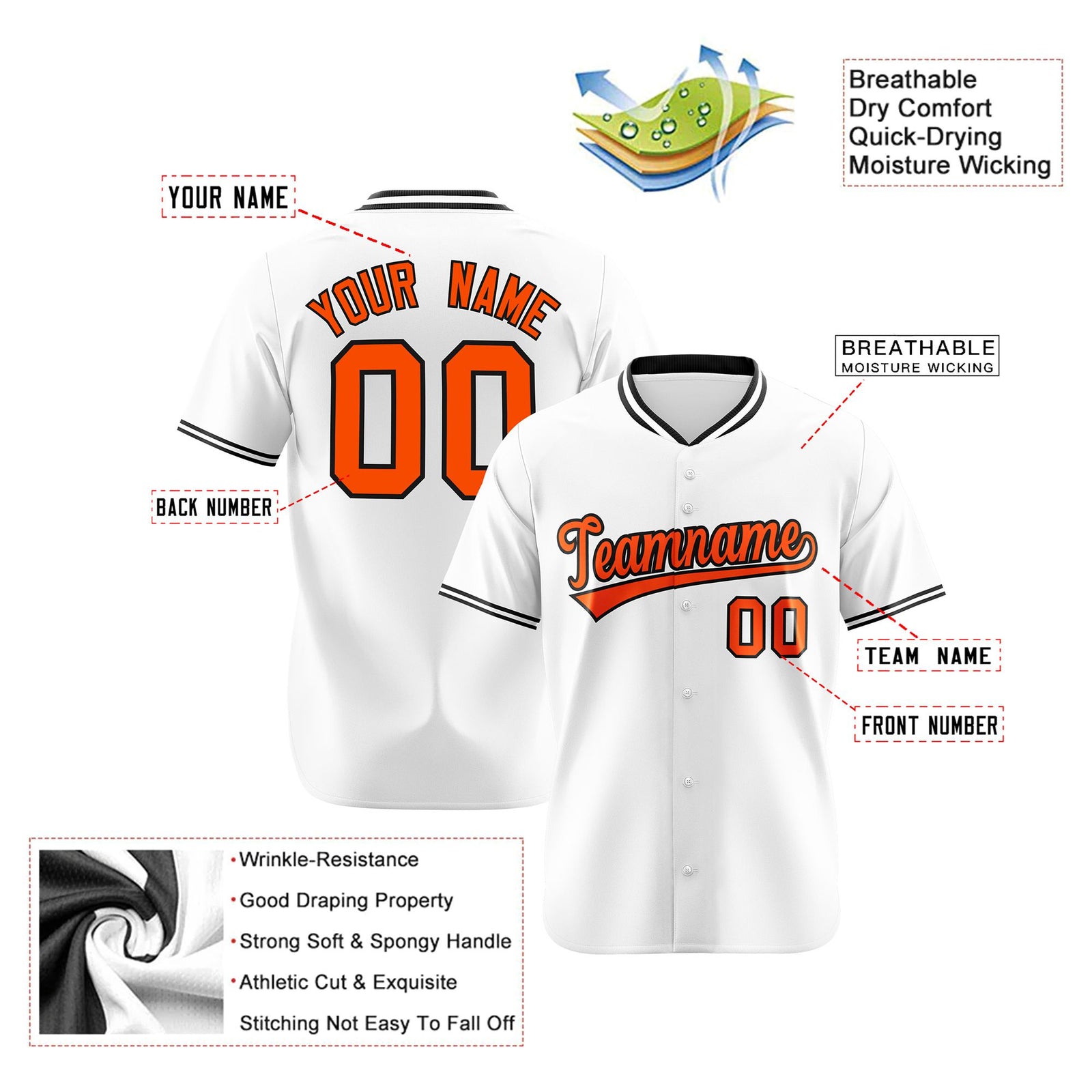 Custom White Orange Black Authentic Baseball Jersey