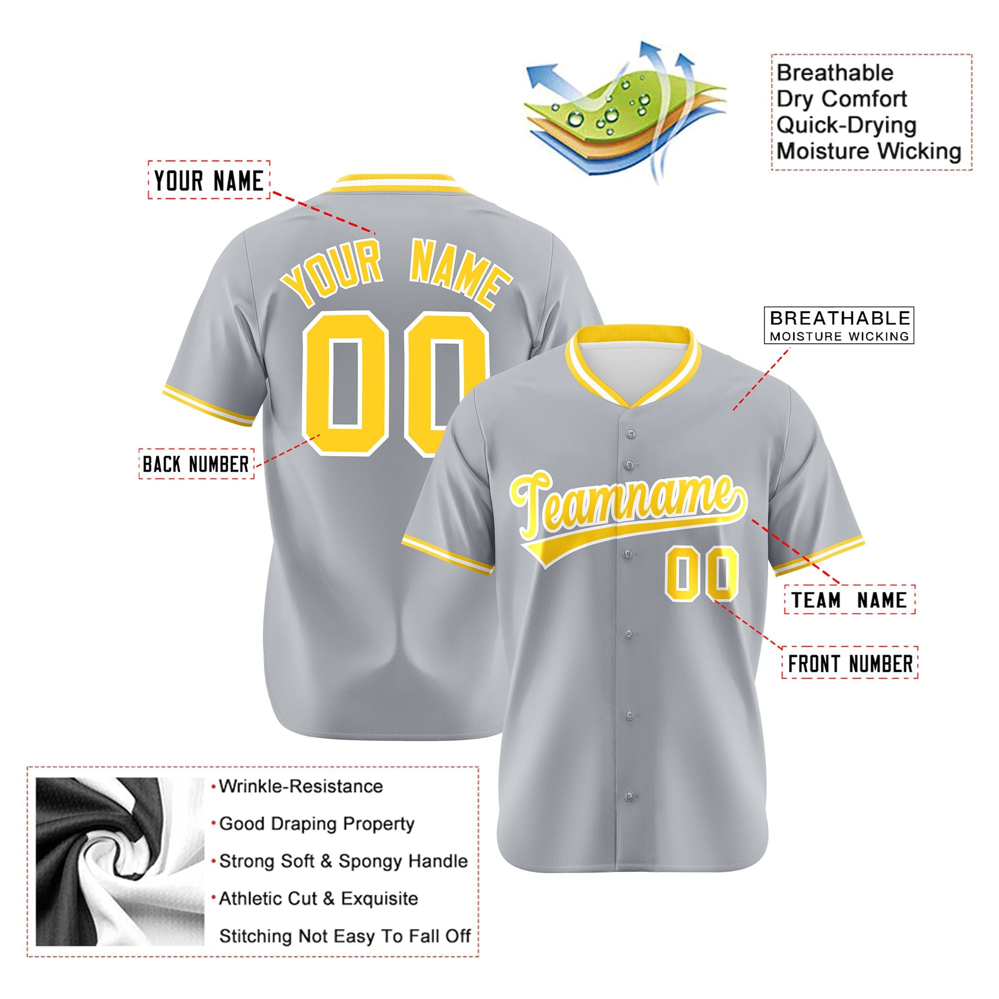 Custom Gray Gold White Authentic Baseball Jersey