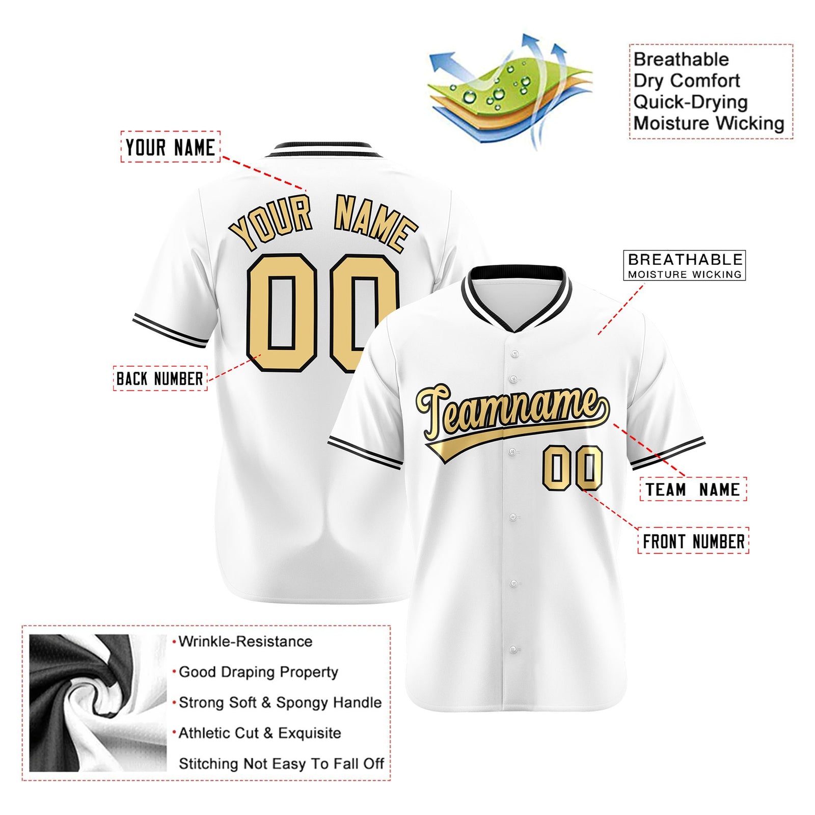 Custom White Khaki Black Authentic Baseball Jersey