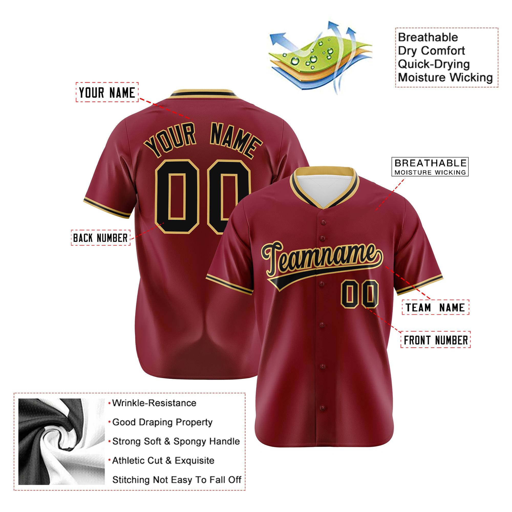 Custom Crimson Old Gold Black Authentic Baseball Jersey