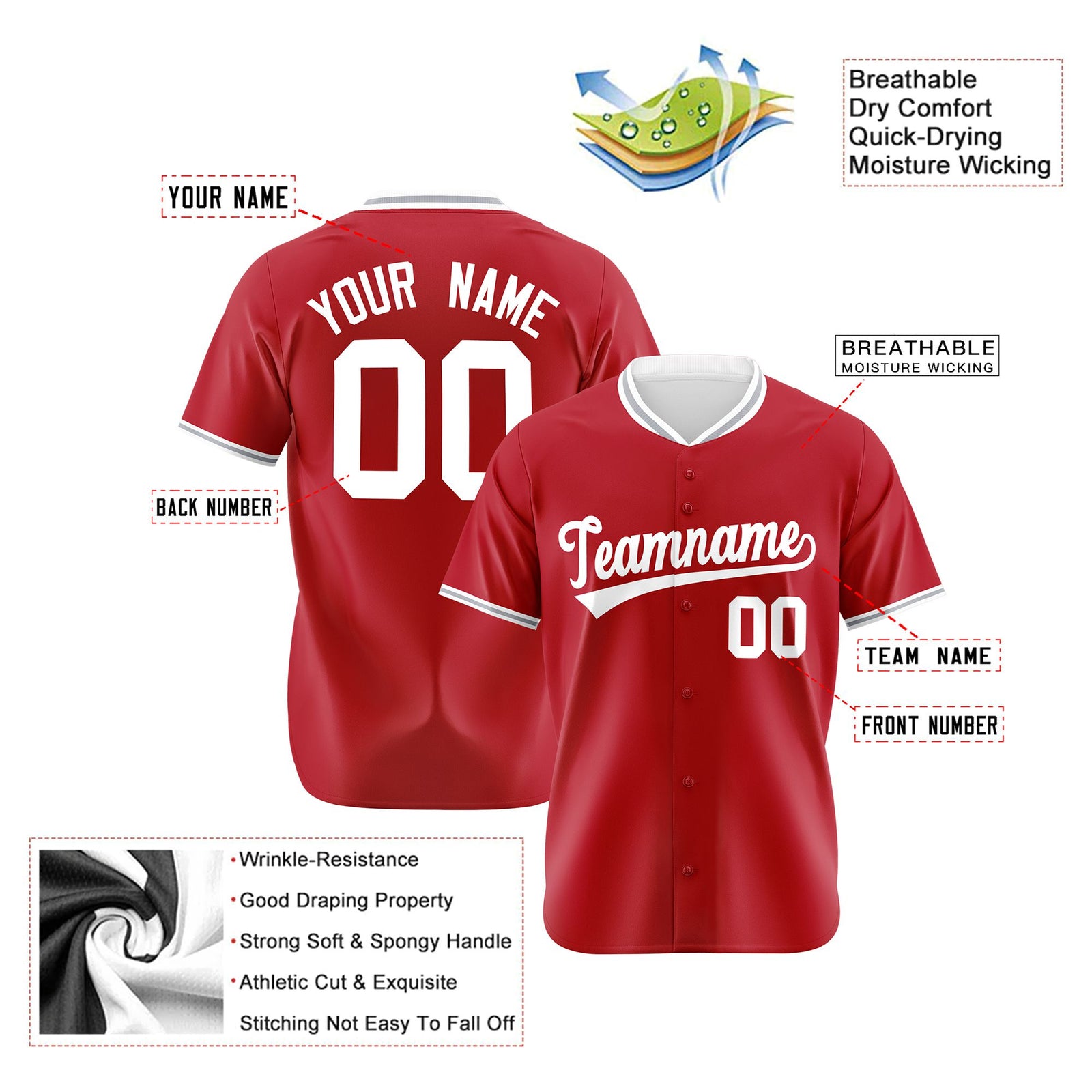Custom Red Gray White Authentic Baseball Jersey