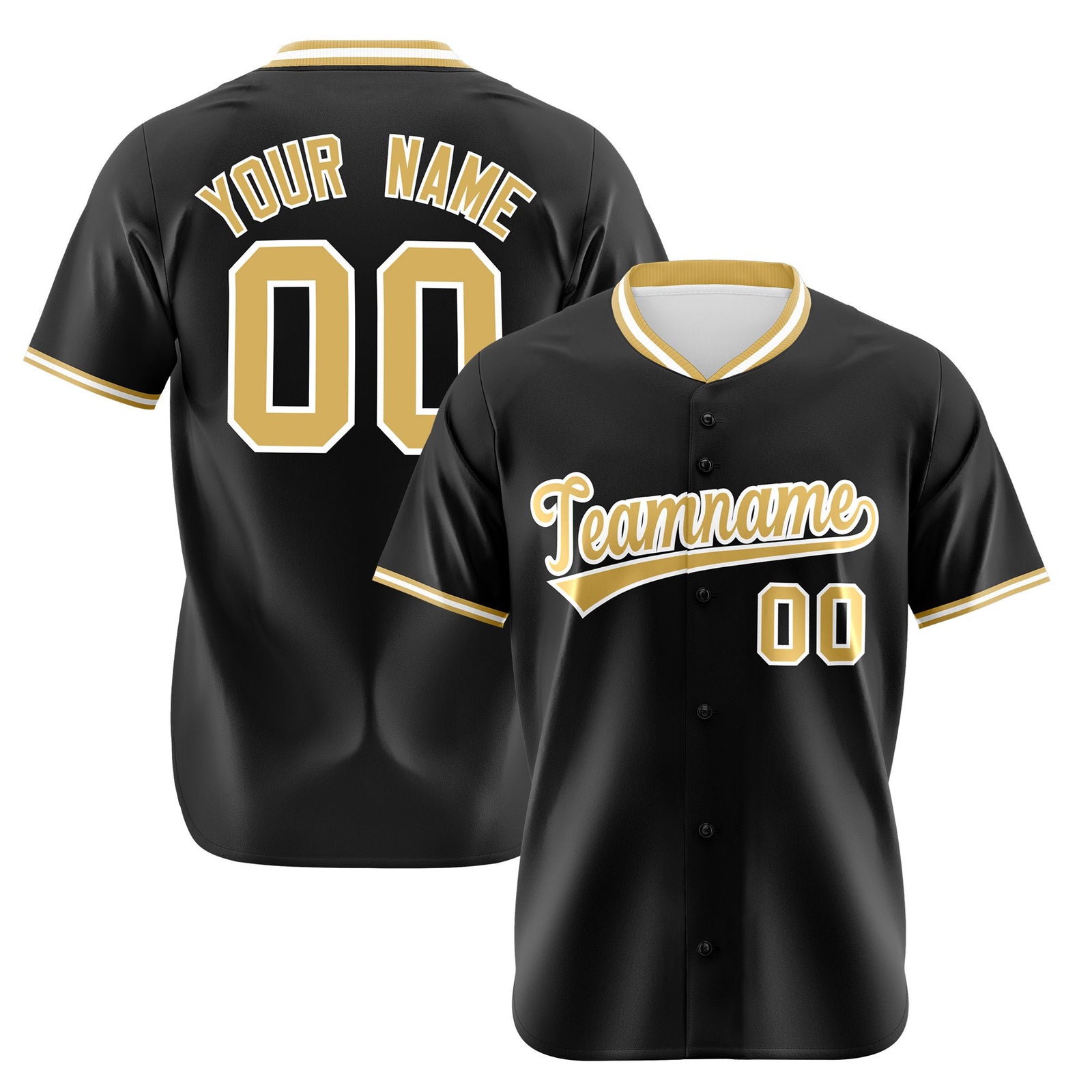 Custom Black Old Gold White Authentic Baseball Jersey
