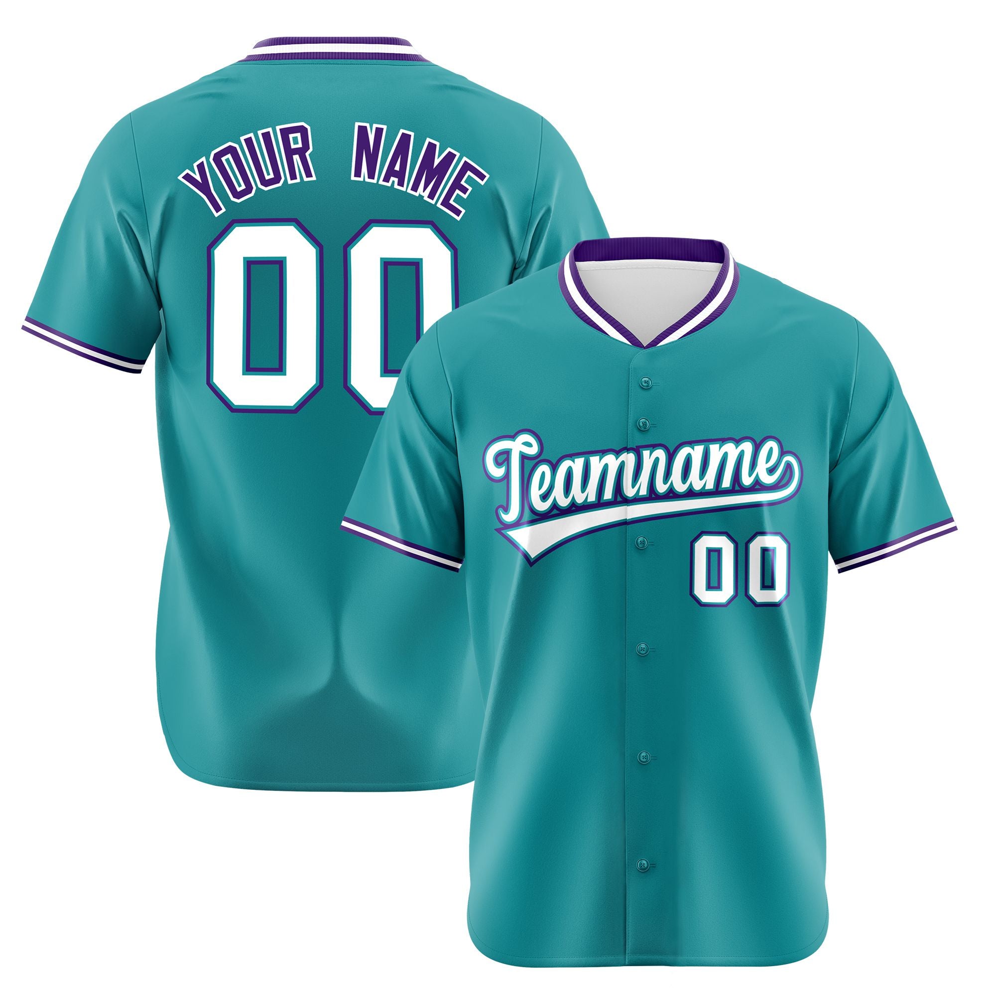 Custom Aqua Purple White Authentic Baseball Jersey