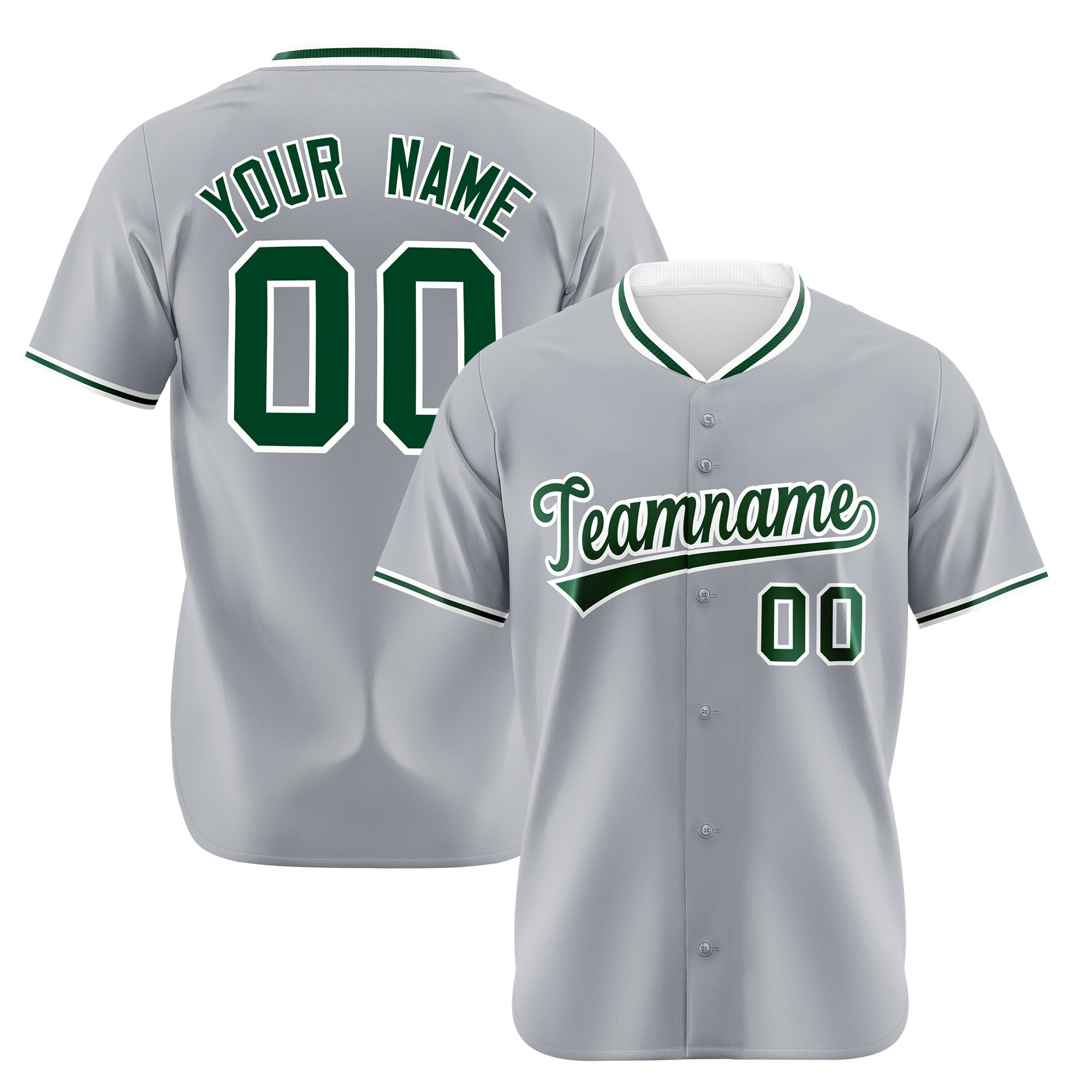 Custom Gray Kelly Green White Authentic Baseball Jersey