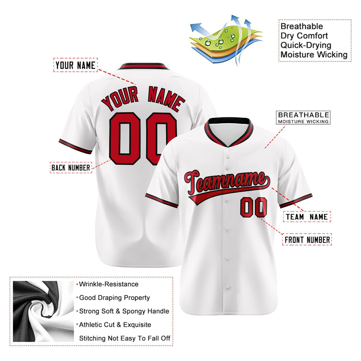 Custom White Black Red Authentic Baseball Jersey