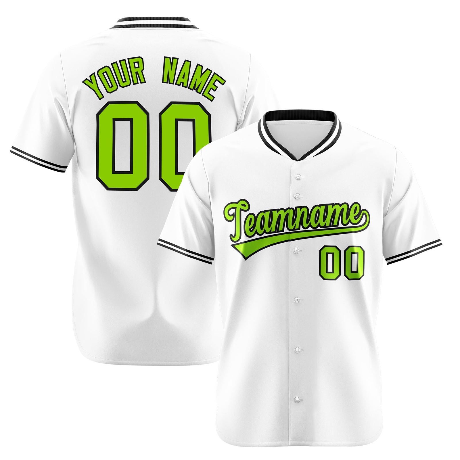 Custom White Neon Green Black Authentic Baseball Jersey
