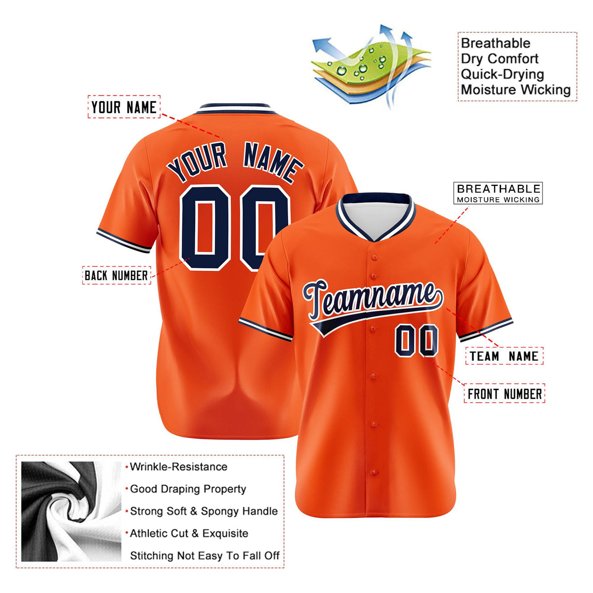 Custom Orange Navy White Authentic Baseball Jersey
