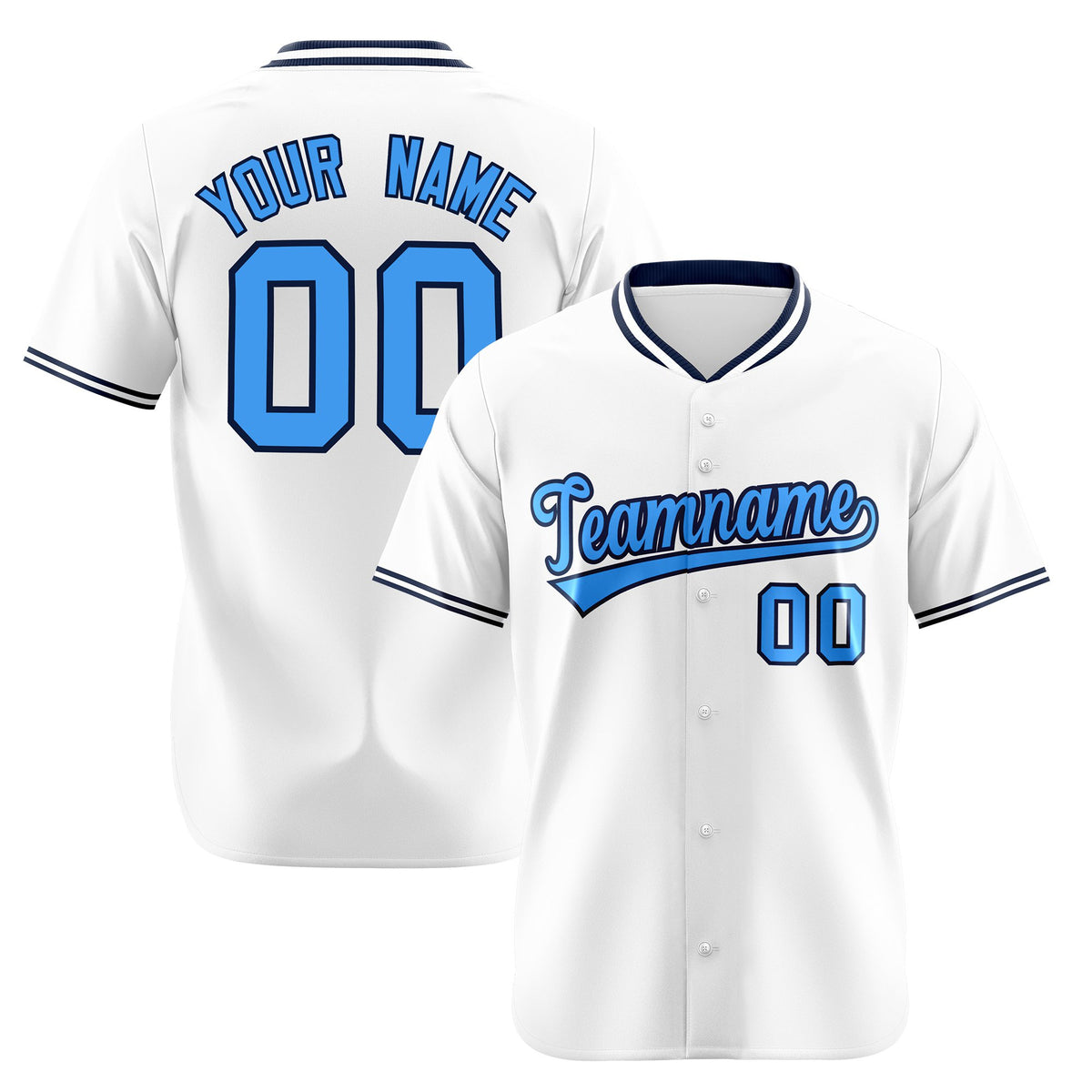 Custom White Powder Blue Black Authentic Baseball Jersey