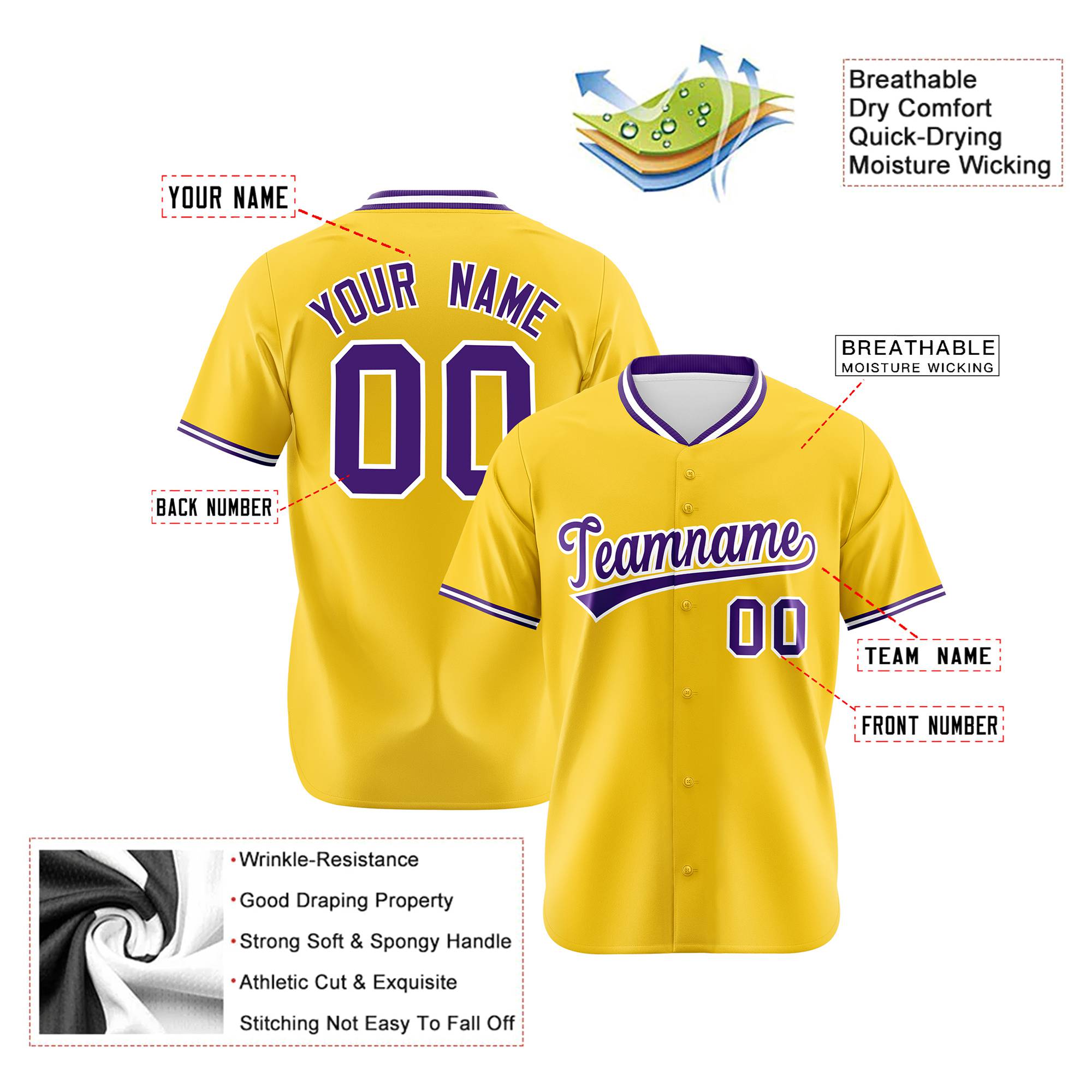 Custom Yellow Purple White Authentic Baseball Jersey