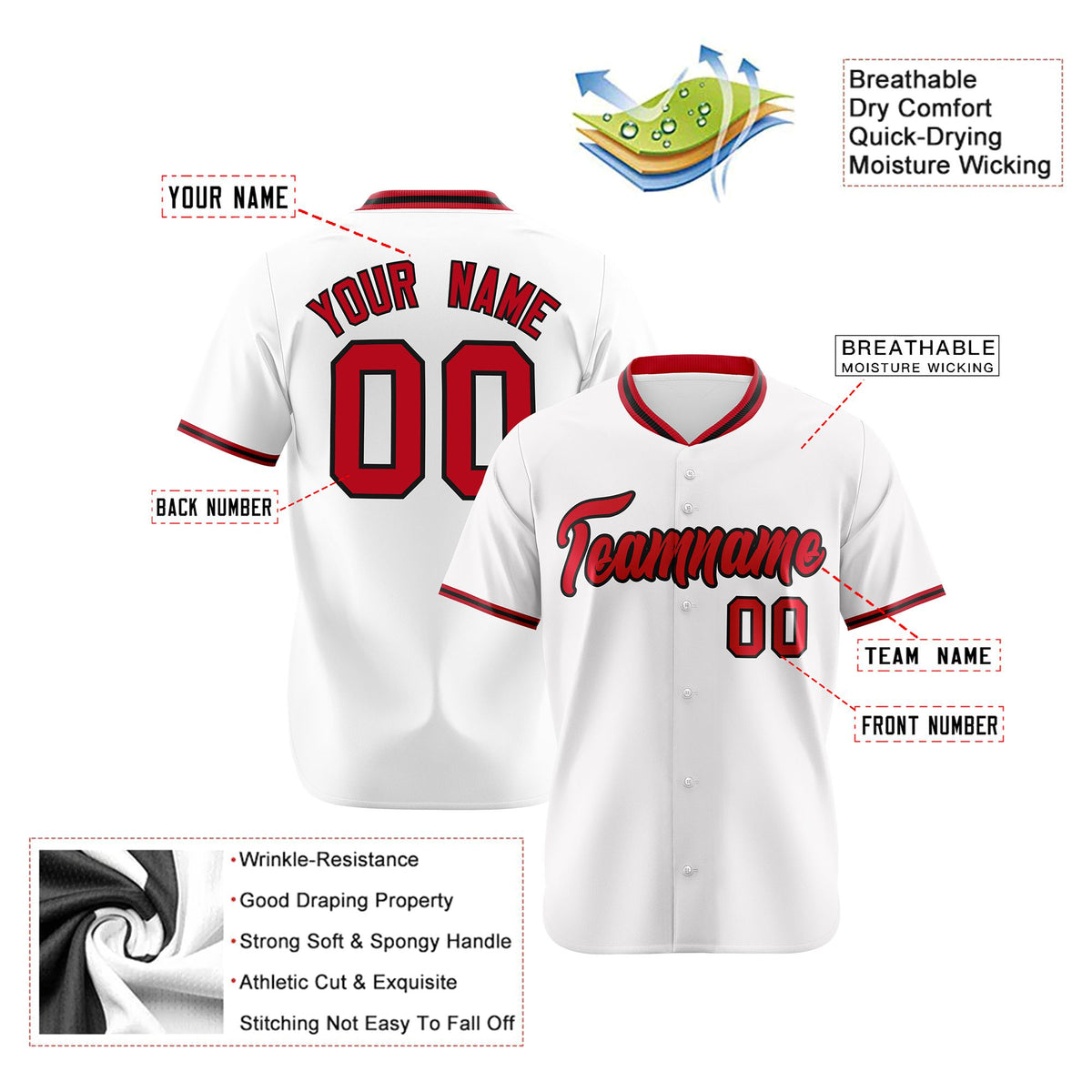Custom White Red Authentic Baseball Jersey