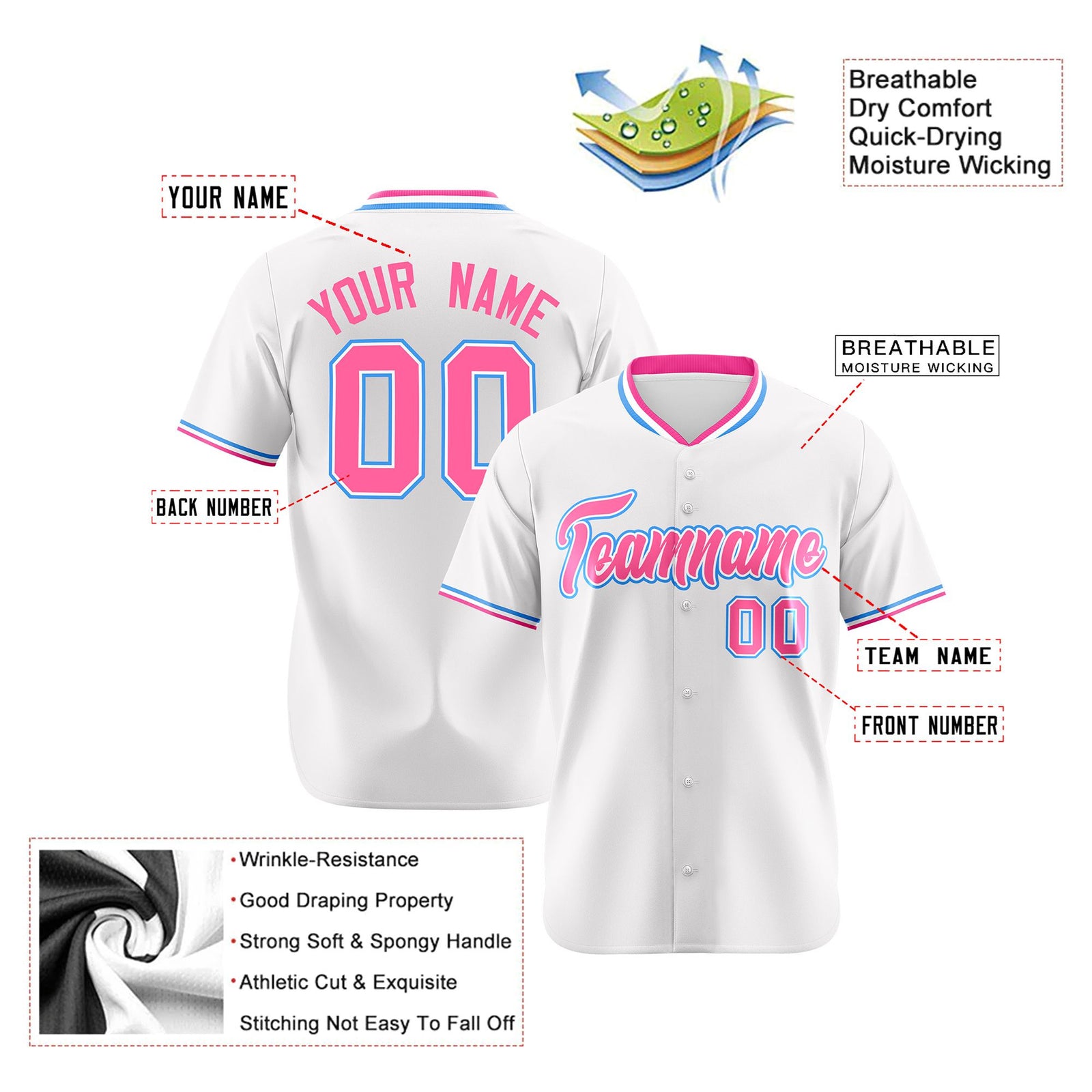 Custom White Pink Authentic Baseball Jersey