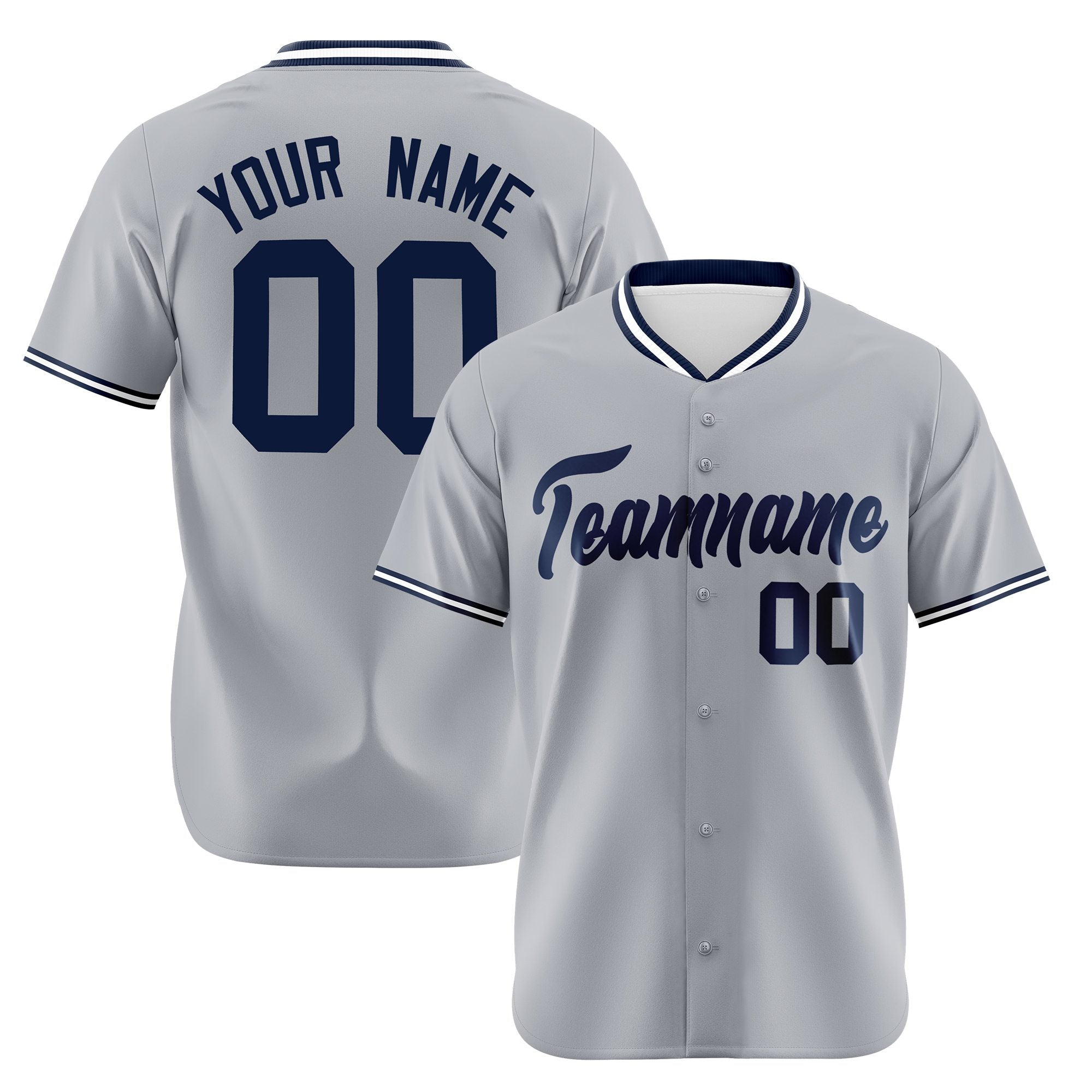 Custom Gray Navy White Authentic Baseball Jersey