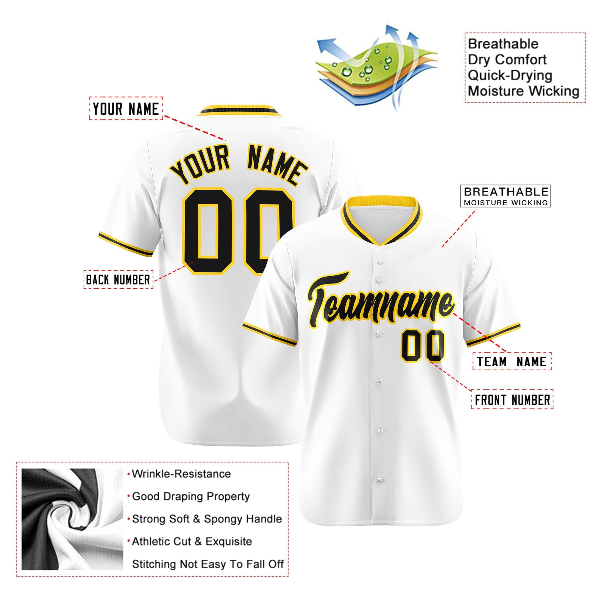 Custom White Yellow Black Authentic Baseball Jersey