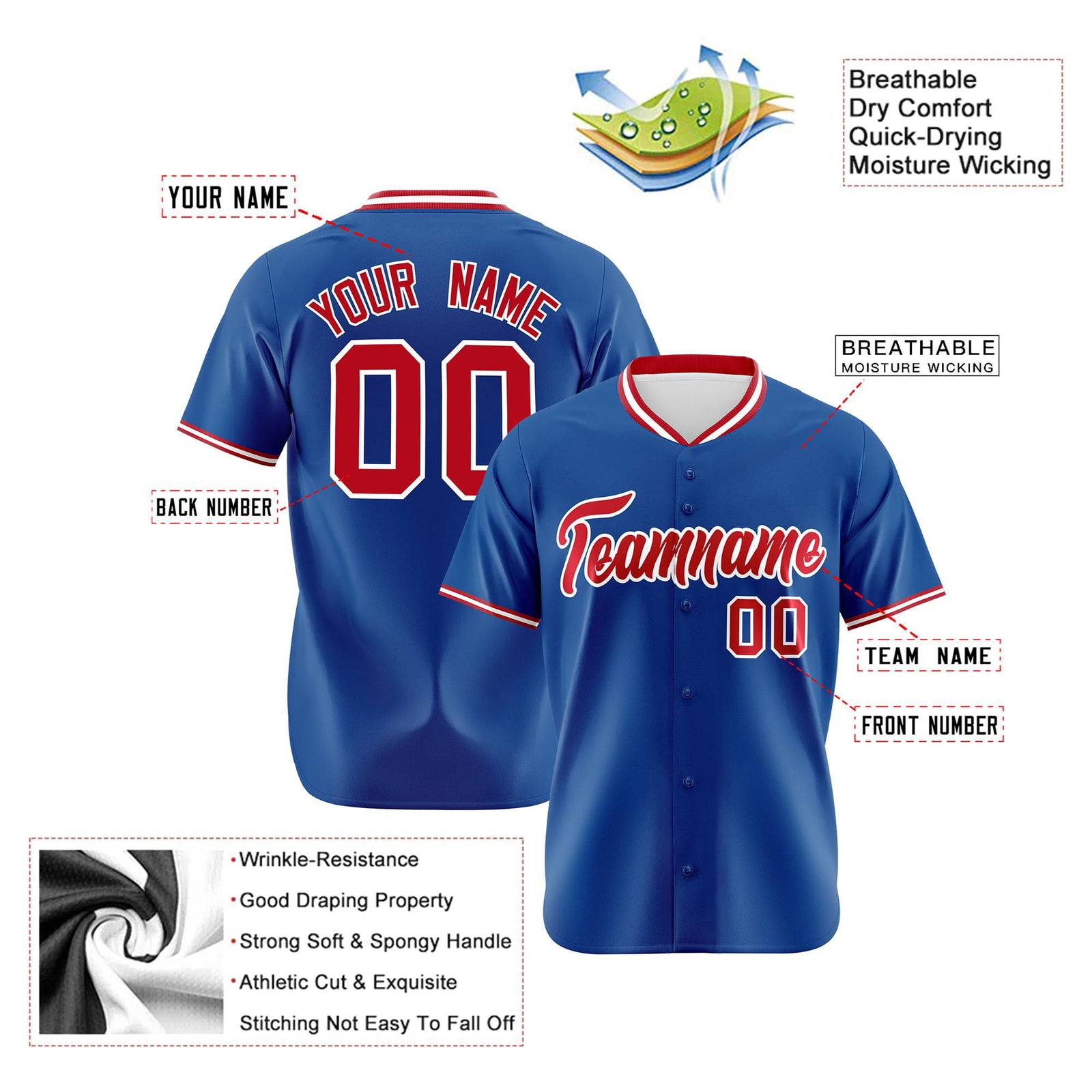 Custom Royal Blue Red White Authentic Baseball Jersey