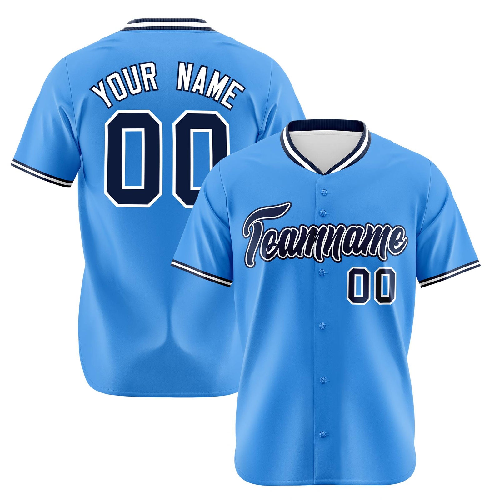 Custom Powder Blue Navy White Authentic Baseball Jersey